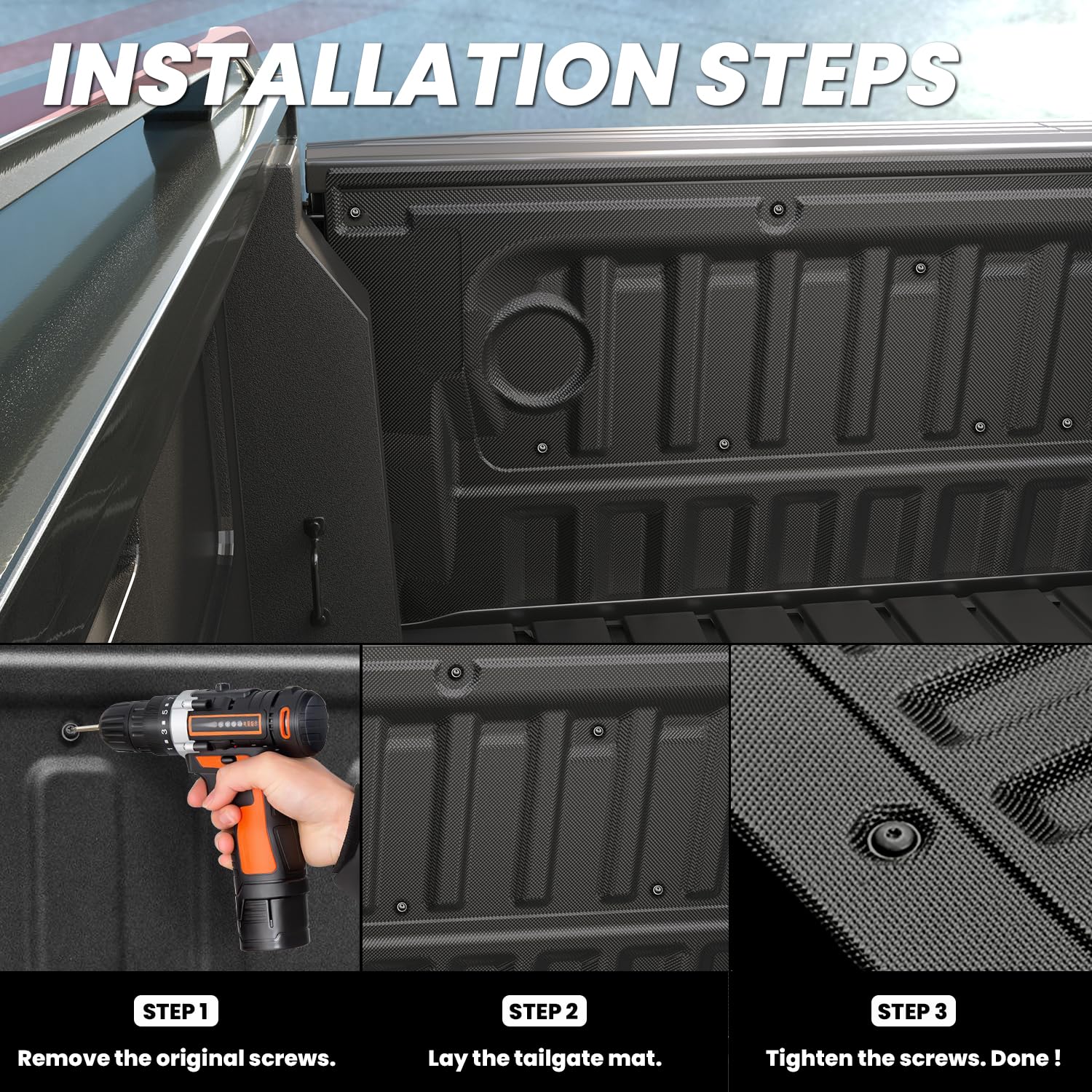 Lasfit Truck Tailgate Mat For Ford Ranger 2025 2024 5Ft Truck Bed All Weather Protector Tpe Tailgate Liner,1Pc Black