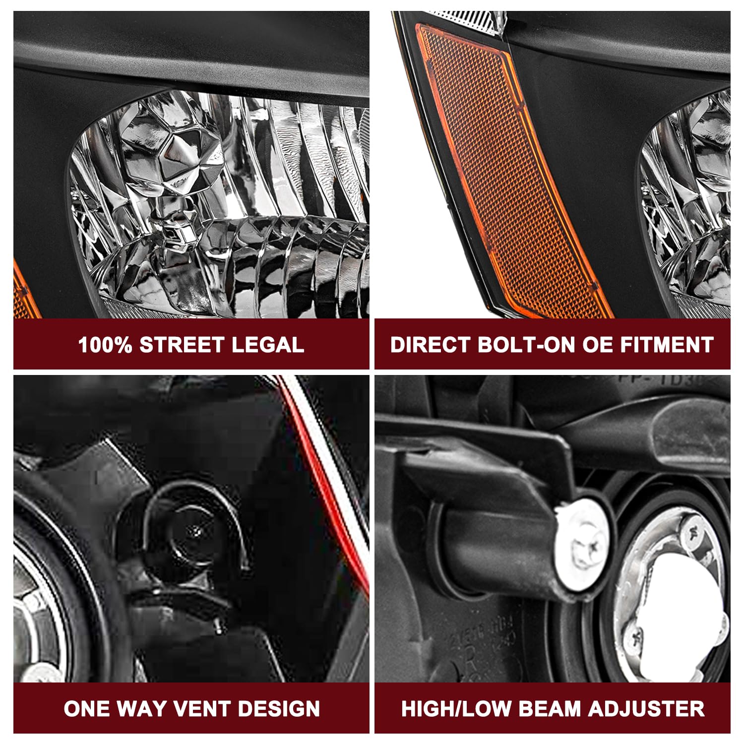 Jsboyat Headlight Assembly Compatible With 2003 To 2007 Honda Accord Black Housing