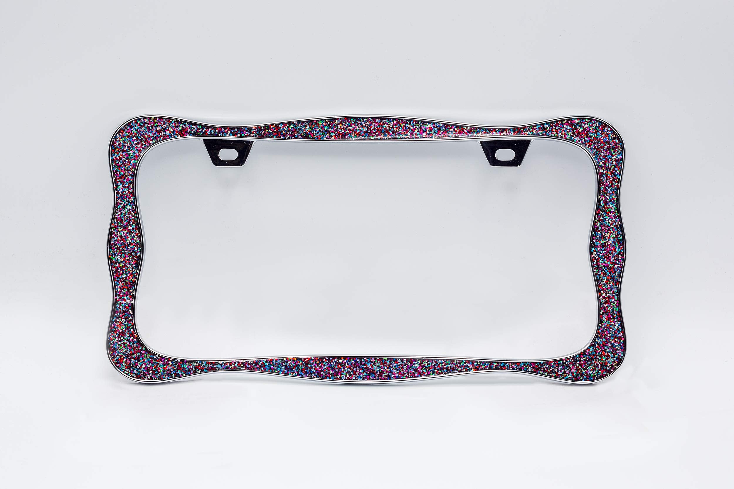 creathome 3D Shining License Plate Frame, Chrome Zinc Alloy with Colorful Glitter, Model Ch120102