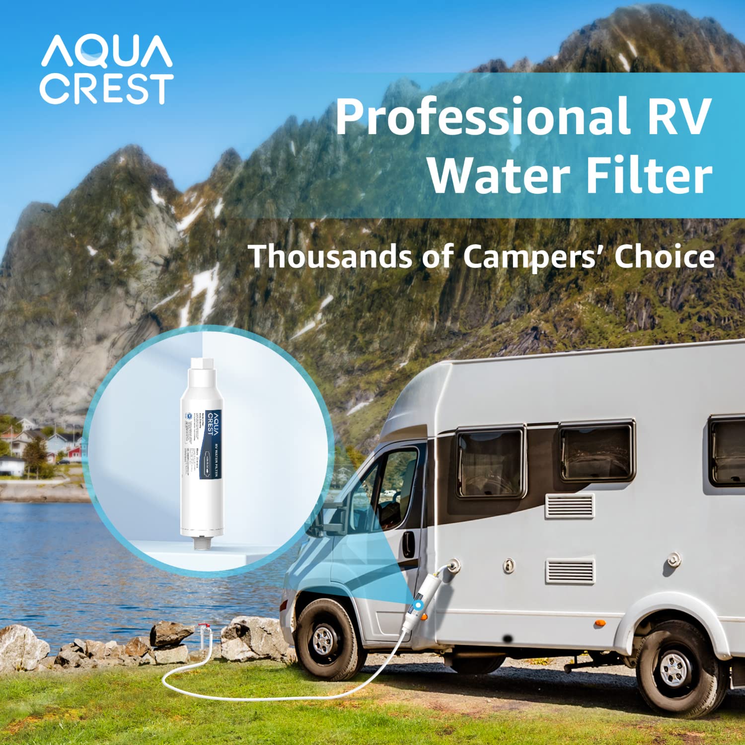 Aqua Crest Rv Water Filter, Rv Inline Hose Water Filter, Garden And Camper Water Filter, Nsf Certified, Greatly Reduces Chlorine, Bad Taste, Odor, 2 Pack New Label Design