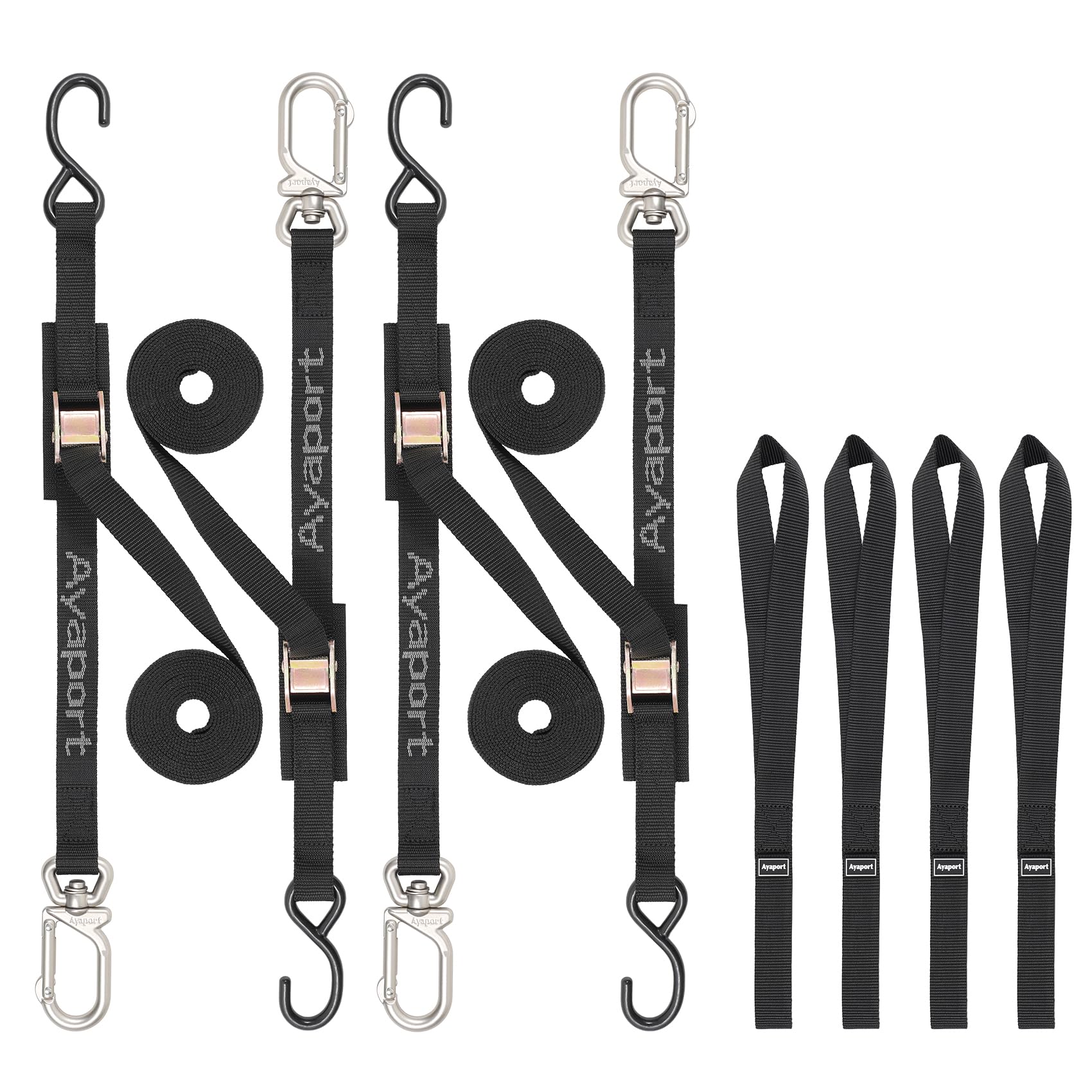 Ayaport Cam Buckle Tie Down Straps 10 Feet With Swivel Carabiner Hook For Motorcycle, Kayak, Car, Truck, Dirt Bike