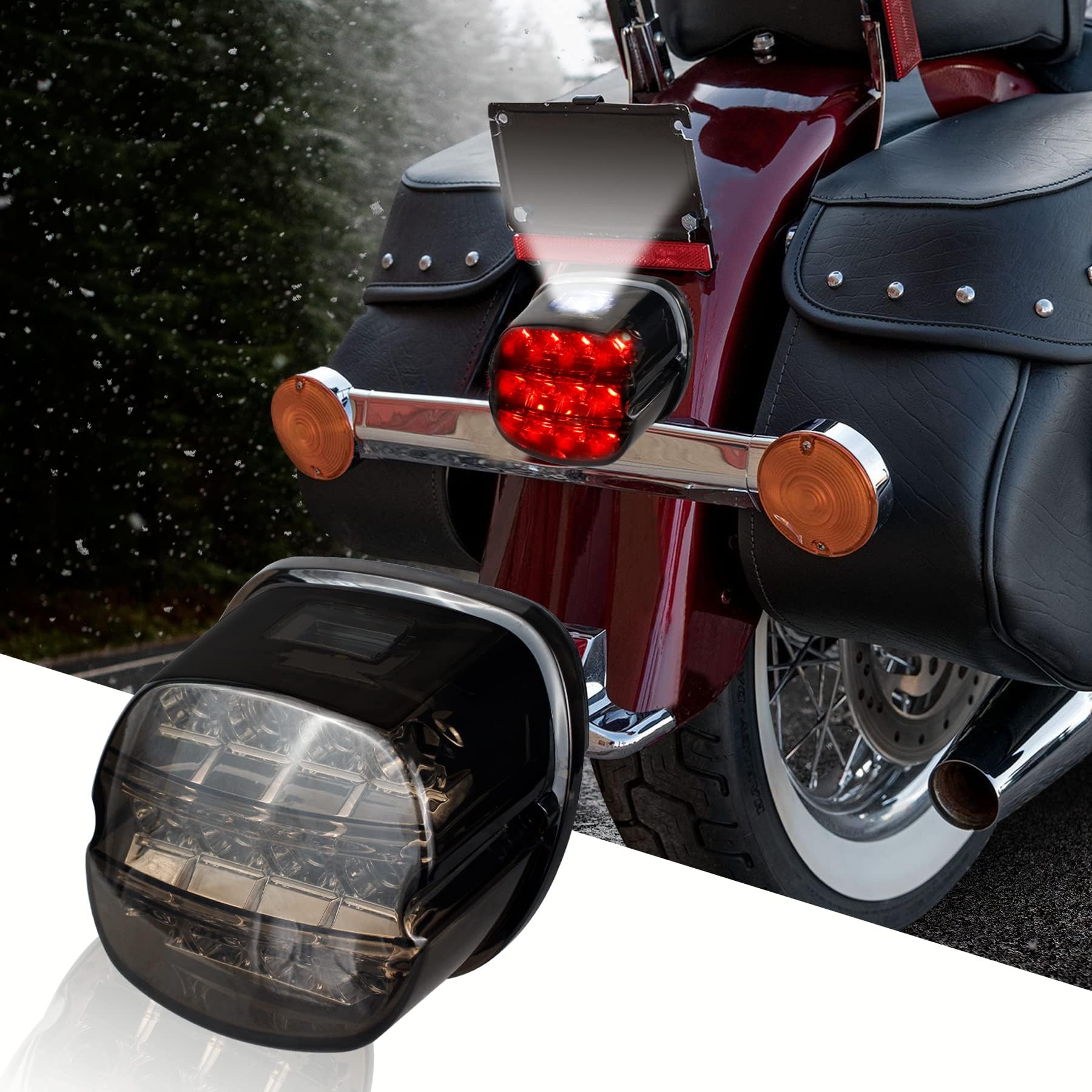NTHREEAUTO Smoked LED Rear Tail Light for Harley Dyna, Road King, Electra Glide, Street Bob, Touring - Model 13, Smoke Color