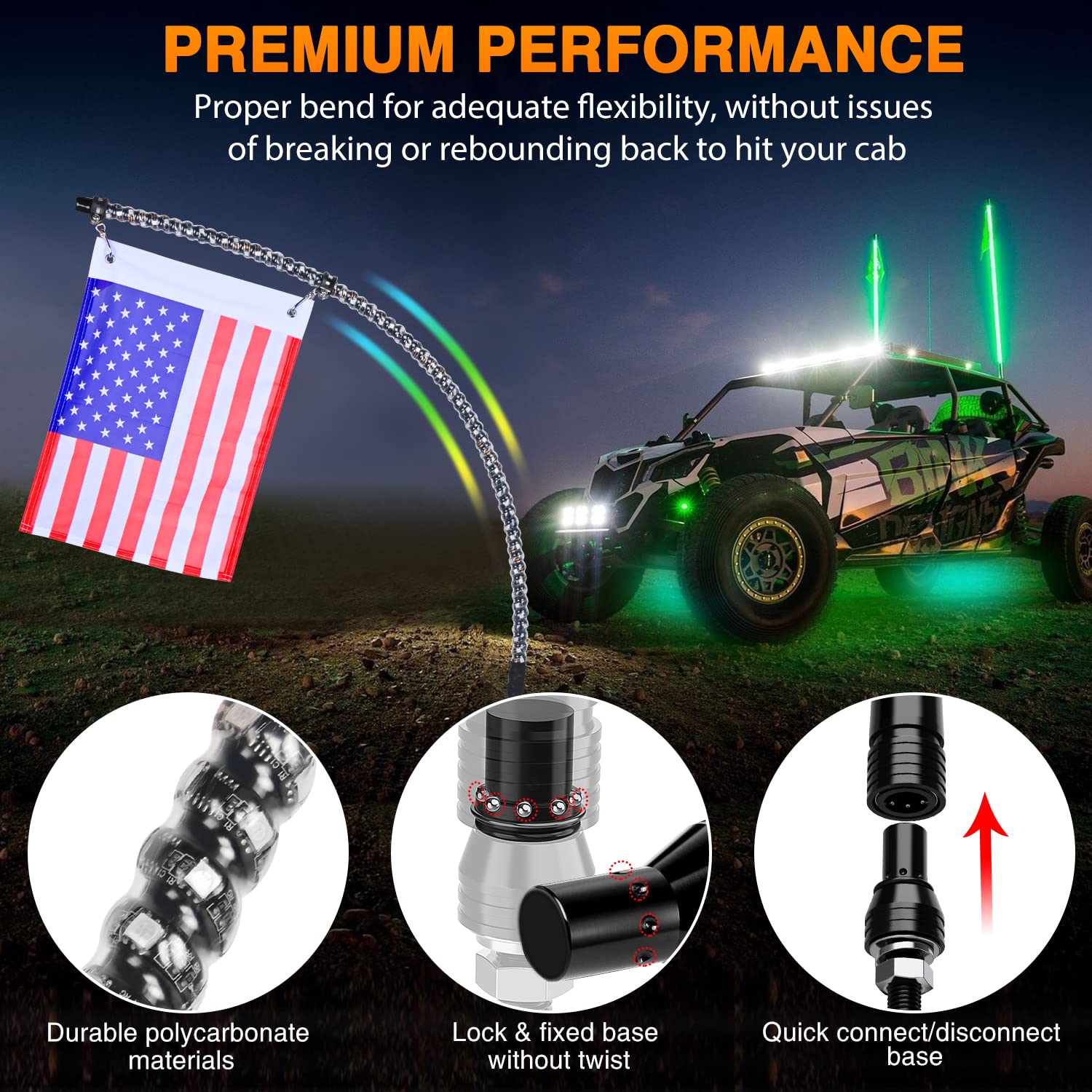 Nilight 2Pcs 3Ft Spiral Rgb Led Whip Light W/Rgb Chasing Light Rf Remote Control Lighted Antenna For Can-Am Atv Utv Rzr Polaris