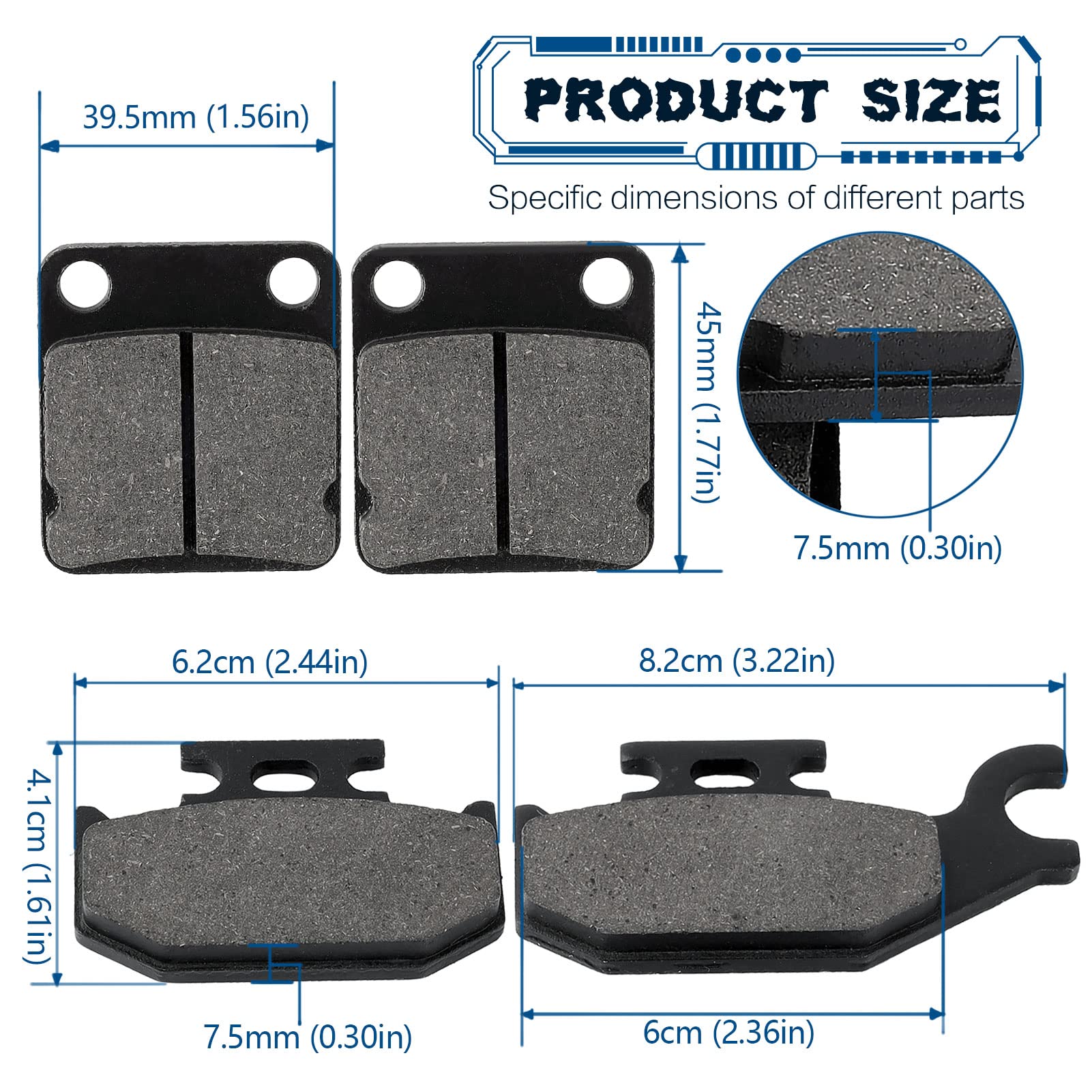 Locopow Front And Rear Brake Pads For Yamaha Kodiak 400 450 2000 2001 2002 2003 2004 2005 Grizzly 400 450 2007 2008 2009 2010 Wo