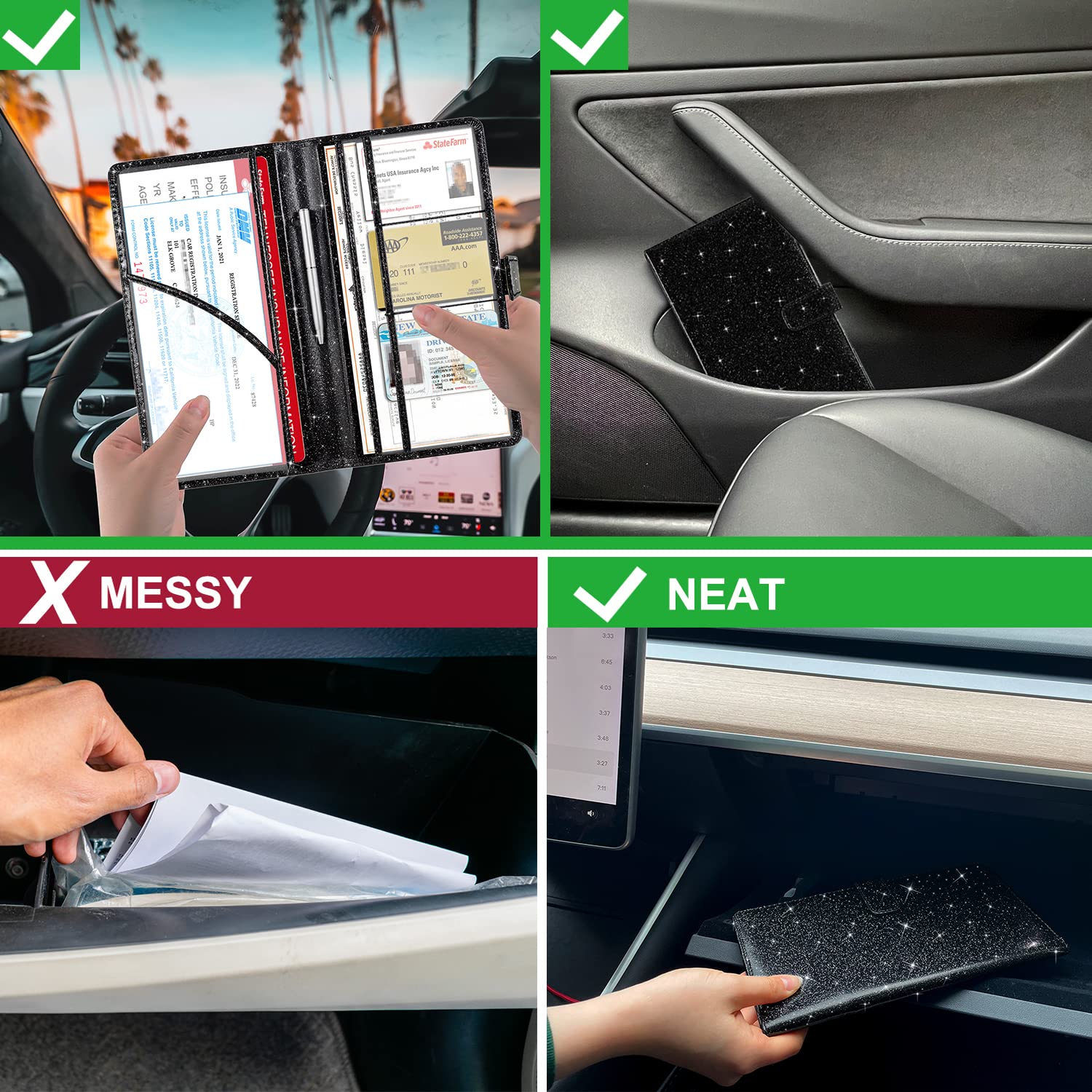 Rsaquar Car Registration And Insurance Holder, Leather Car Glove Box Organizer, Cool Car Accessories For Id, Driver'S License Cards & Essential Document, Men&Women, Almond Blossom