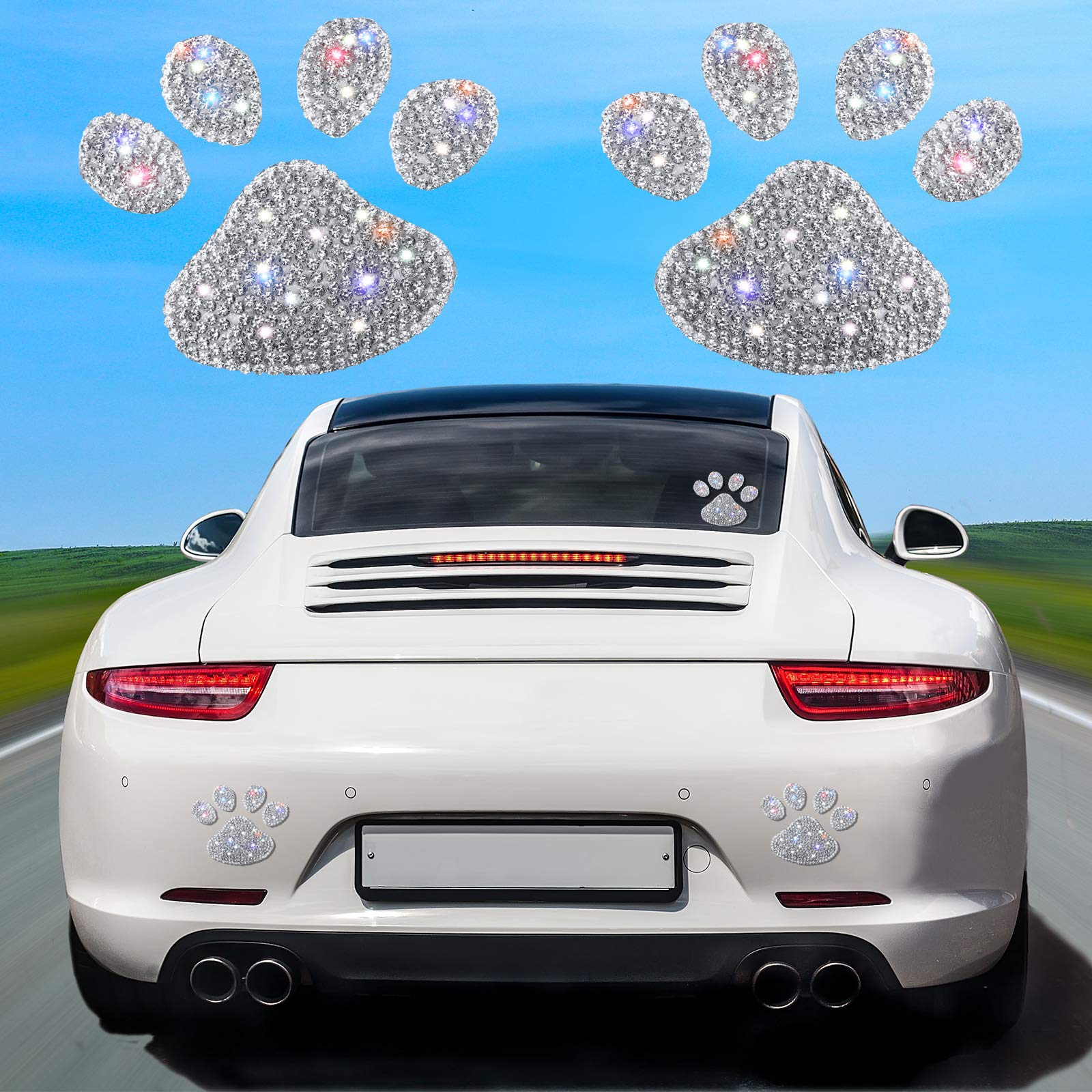 Bbto 4 Pcs Bling Paw Print Car Decal Dog Paw Print Stickers Bling Rhinestone Decoration Rhinestone Decals Stickers For Car Bumpe