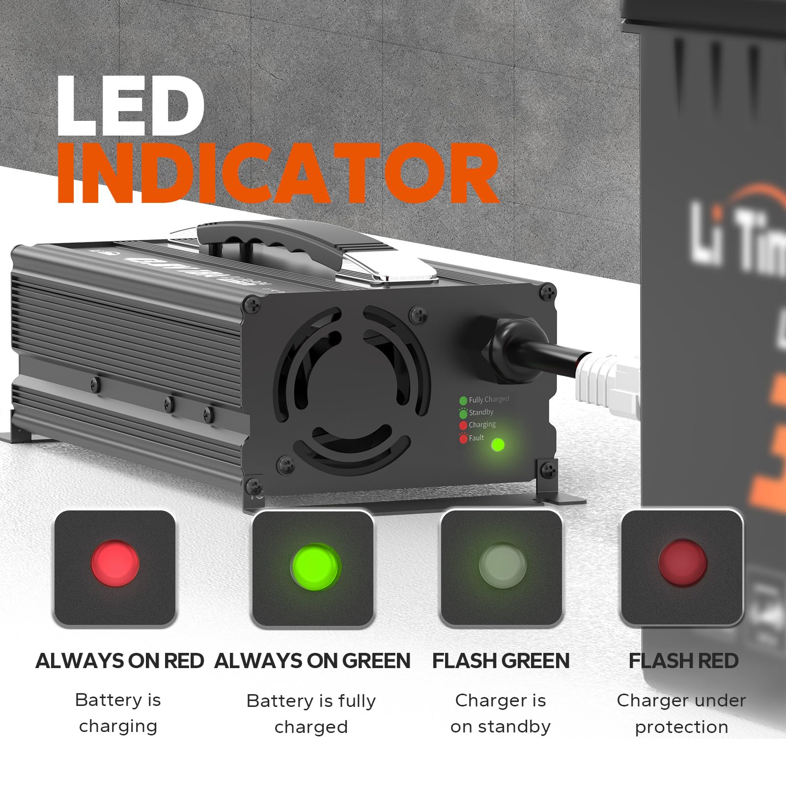 LiTime 43.8V 18A Lithium Battery Charger for 38.4V LiFePO4 Battery, AC-DC Smart Charger with 50A Anderson Connector, LED Indicat