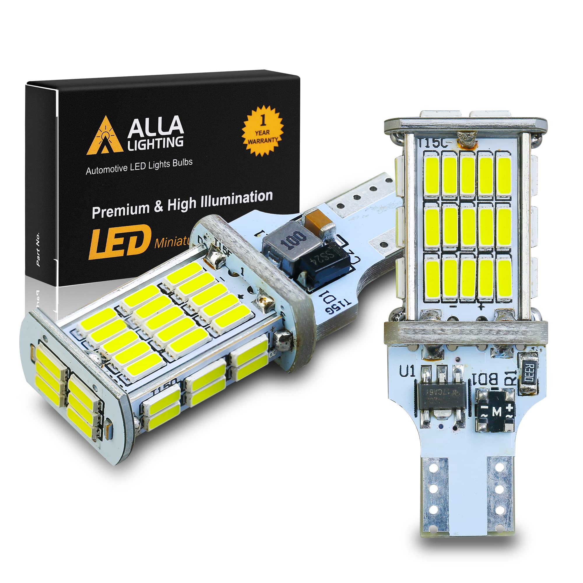 Alla Lighting T10/T15 912 921 W16W Led Reverse Light Bulb, Can-Bus Error Free 6000K White Back-Up/Trunk/3Rd Brake Lights Lamp 92