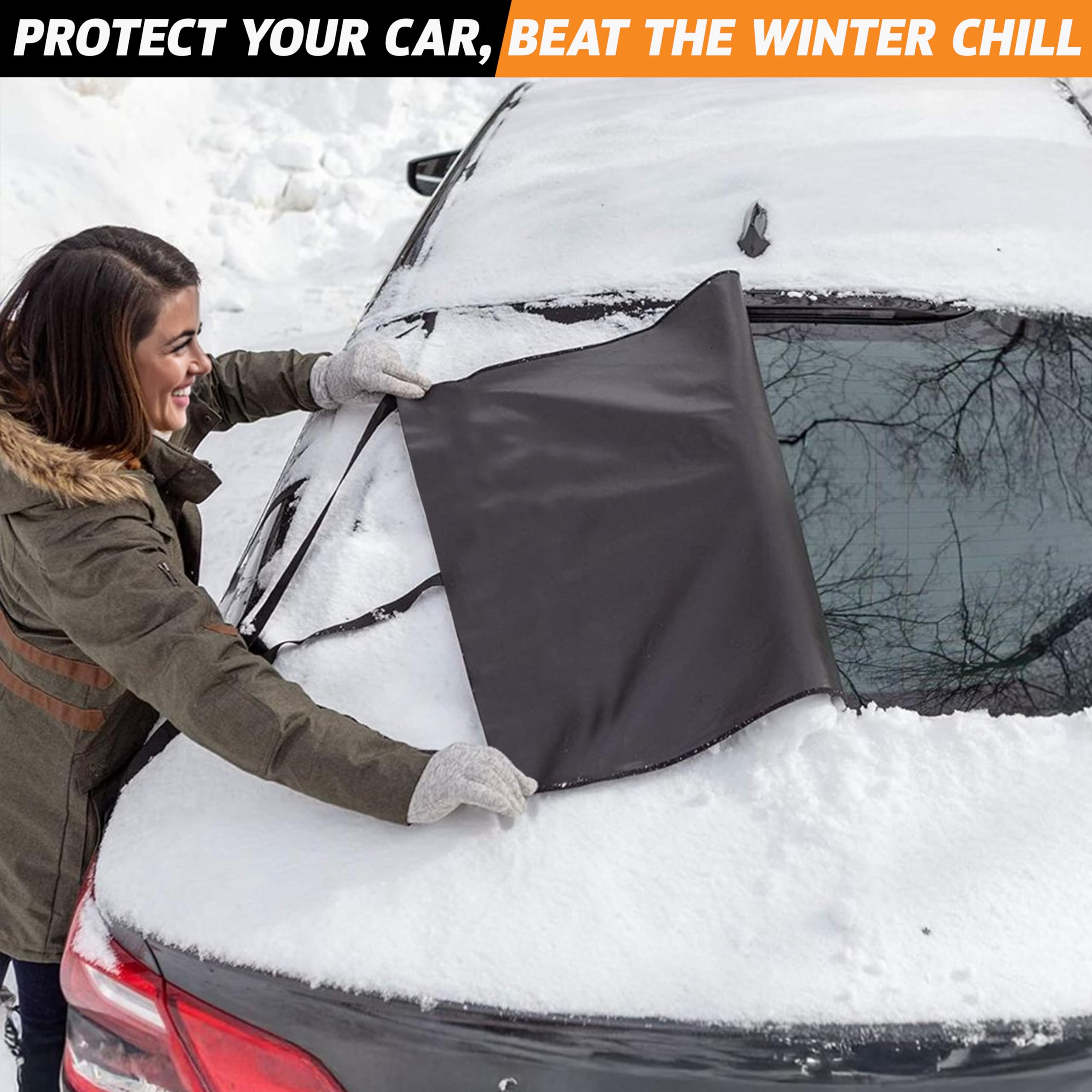 EcoNour Rear Windshield Snow Cover | 600D Oxford | Black | All Weather Protection for Sedans, SUVs & Vans