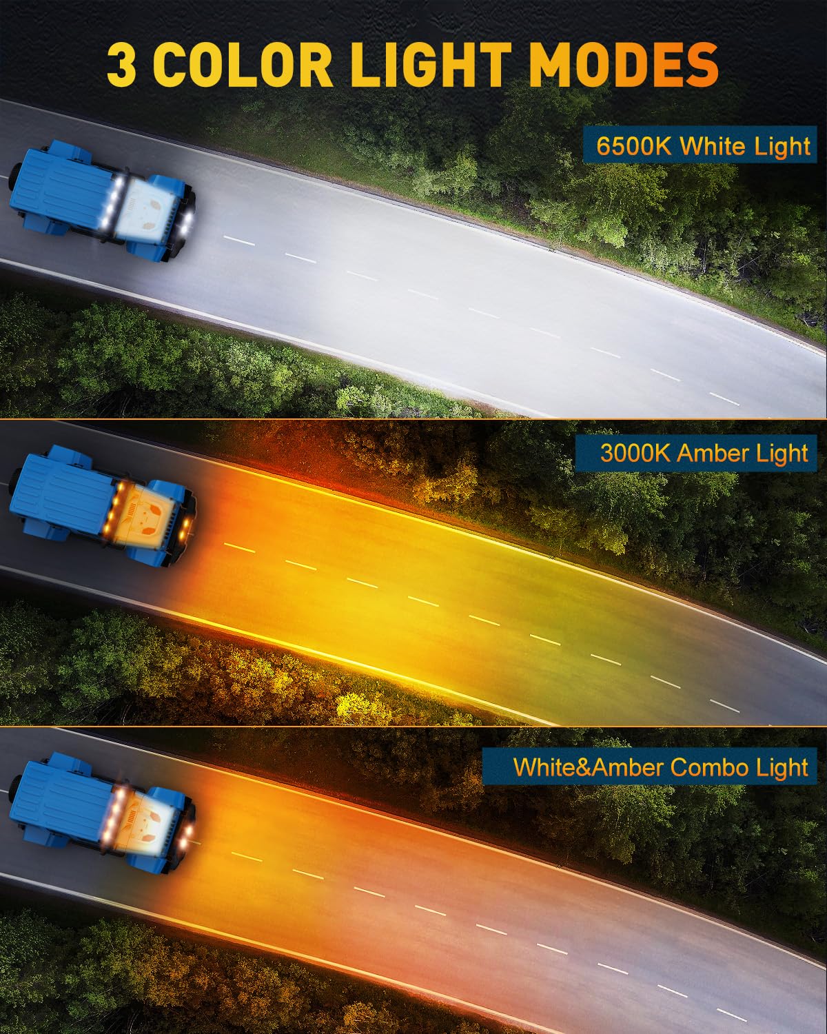 NAOEVO 6in LED Light Bar - 50W 2300LM Spot & Fog Lights for Trucks/Cars/Boats - White & Amber, Aluminum, 2 Pcs