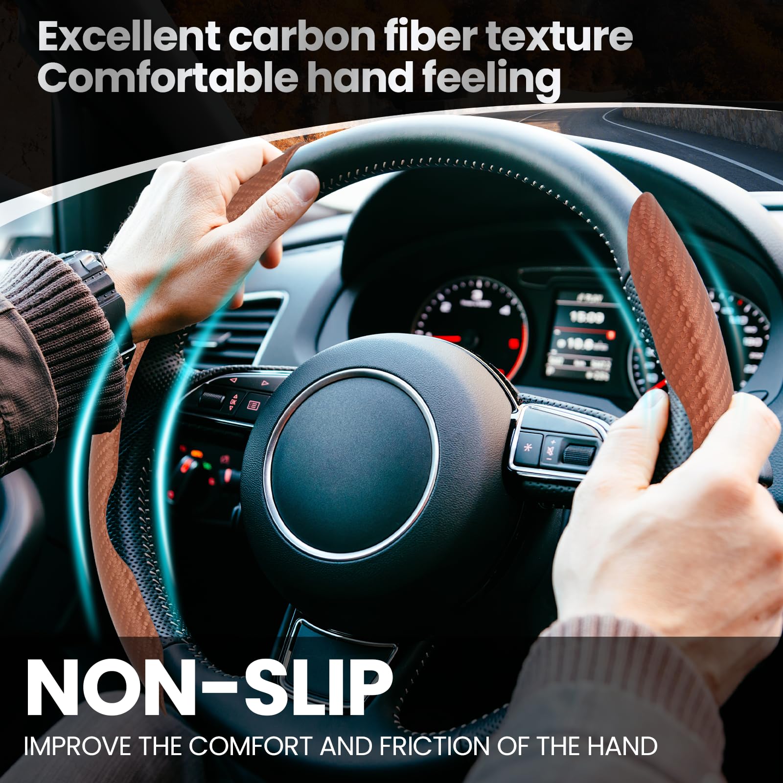Gspscn Universal Car Carbon Fiber Steering Wheel Cover Anti-Skid,Butterfly Steering Wheel Cover,Non-Slip Segmented Steering Whee