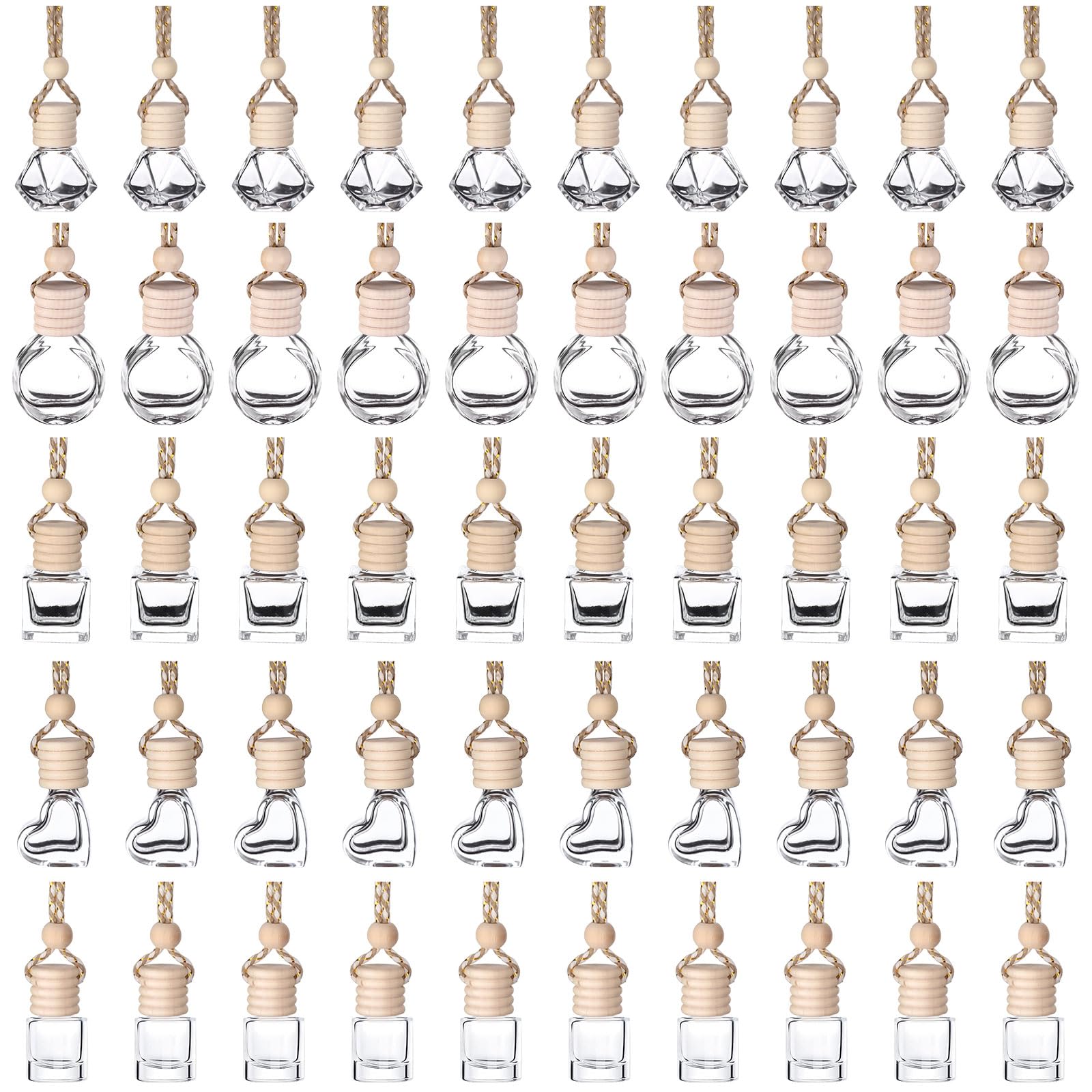 50Pcs 8ml&6ml Hanging Car Air Freshener Diffuser Empty Clear Glass Essential Diffuser Oil Aromatherapy Fragrance Perfume Pendant
