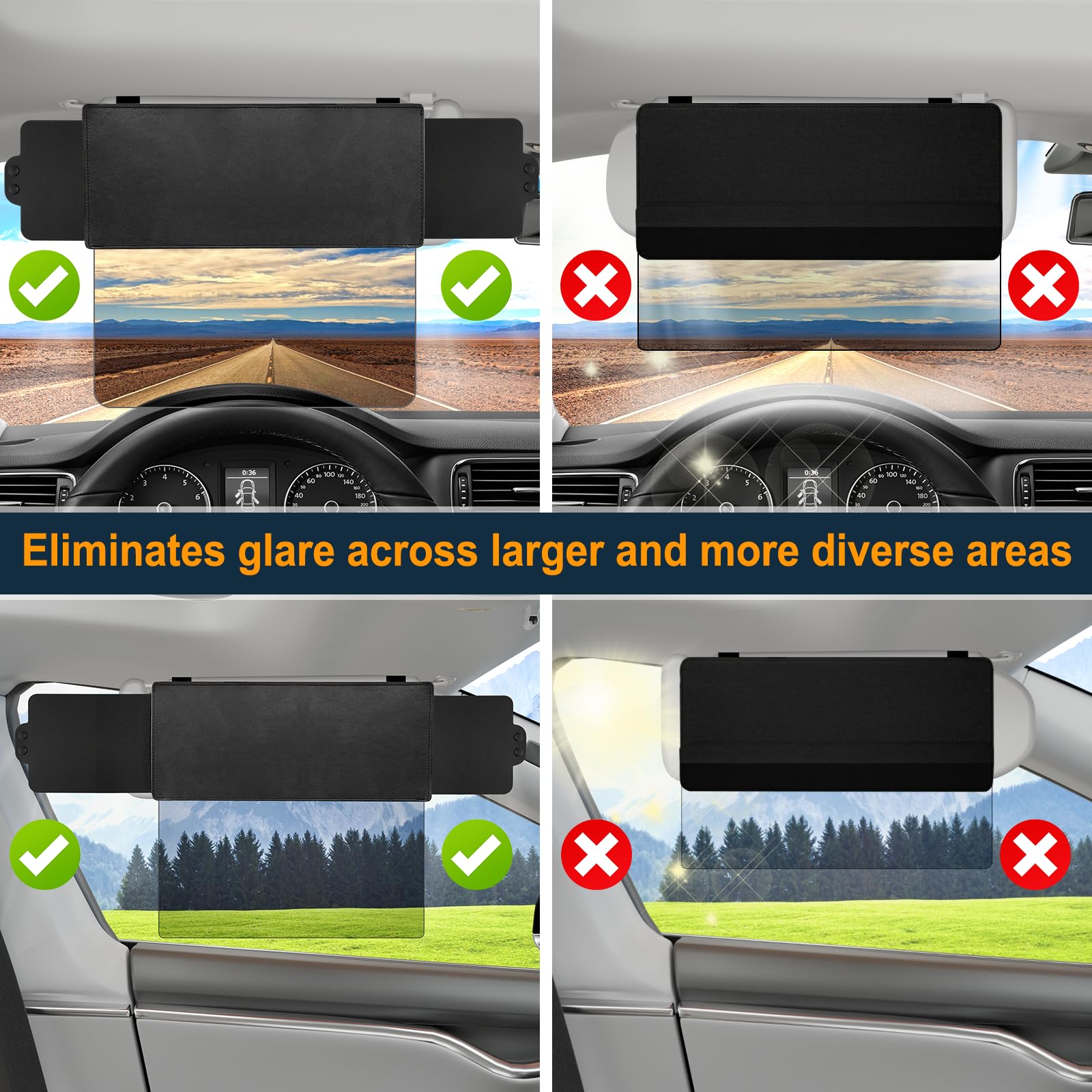 Veharvim Sun Visor Extender for Car with 2 Side Sunshade, Polarized UV400 Visor Extender Attachment for Car Visor with PC Lens,A