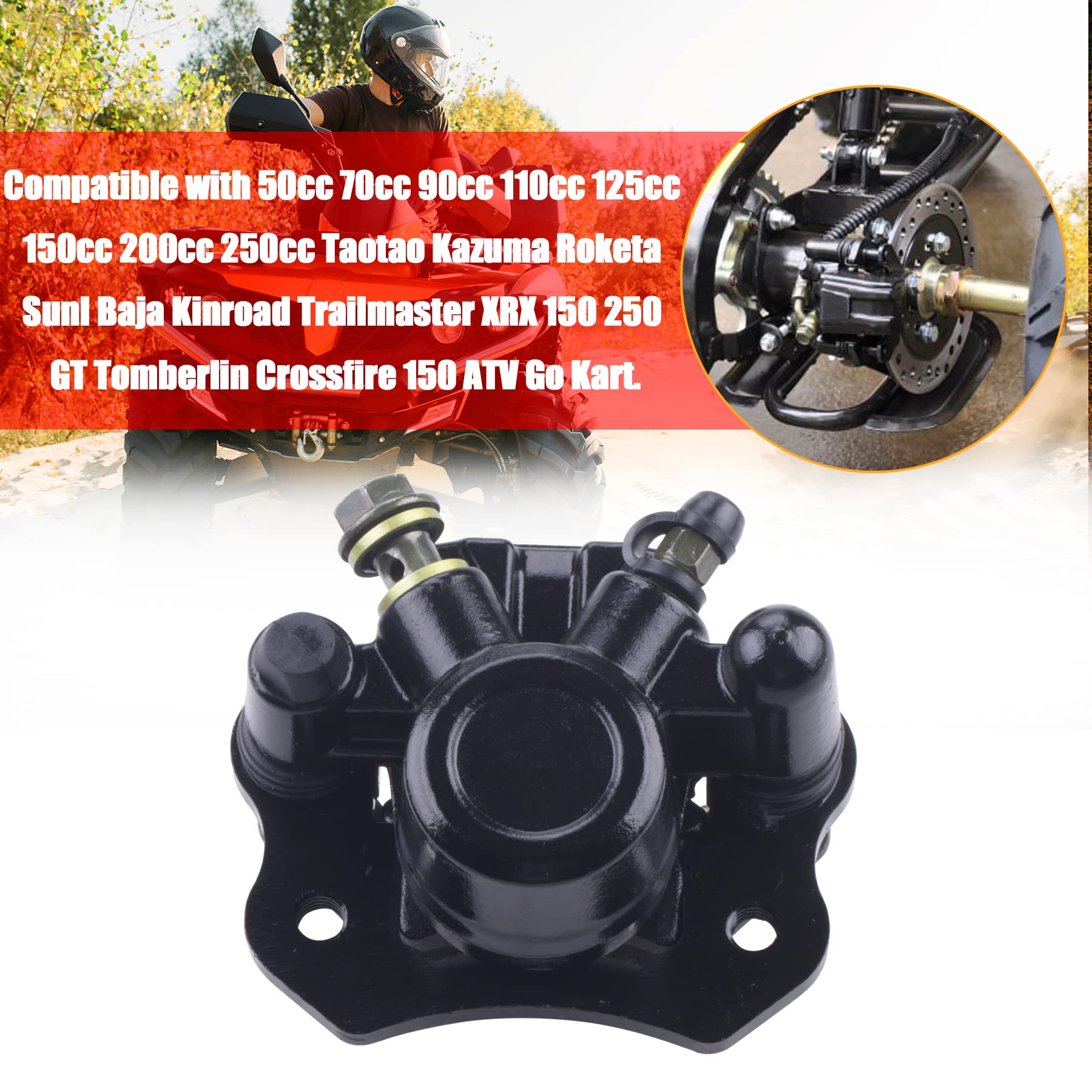 MWMNUN ATV Rear Brake Caliper for 50cc-200cc Models - Compatible with Coolster, Taotao, Kazuma, Roketa, Sunl, Baja, Kinroad, Trail