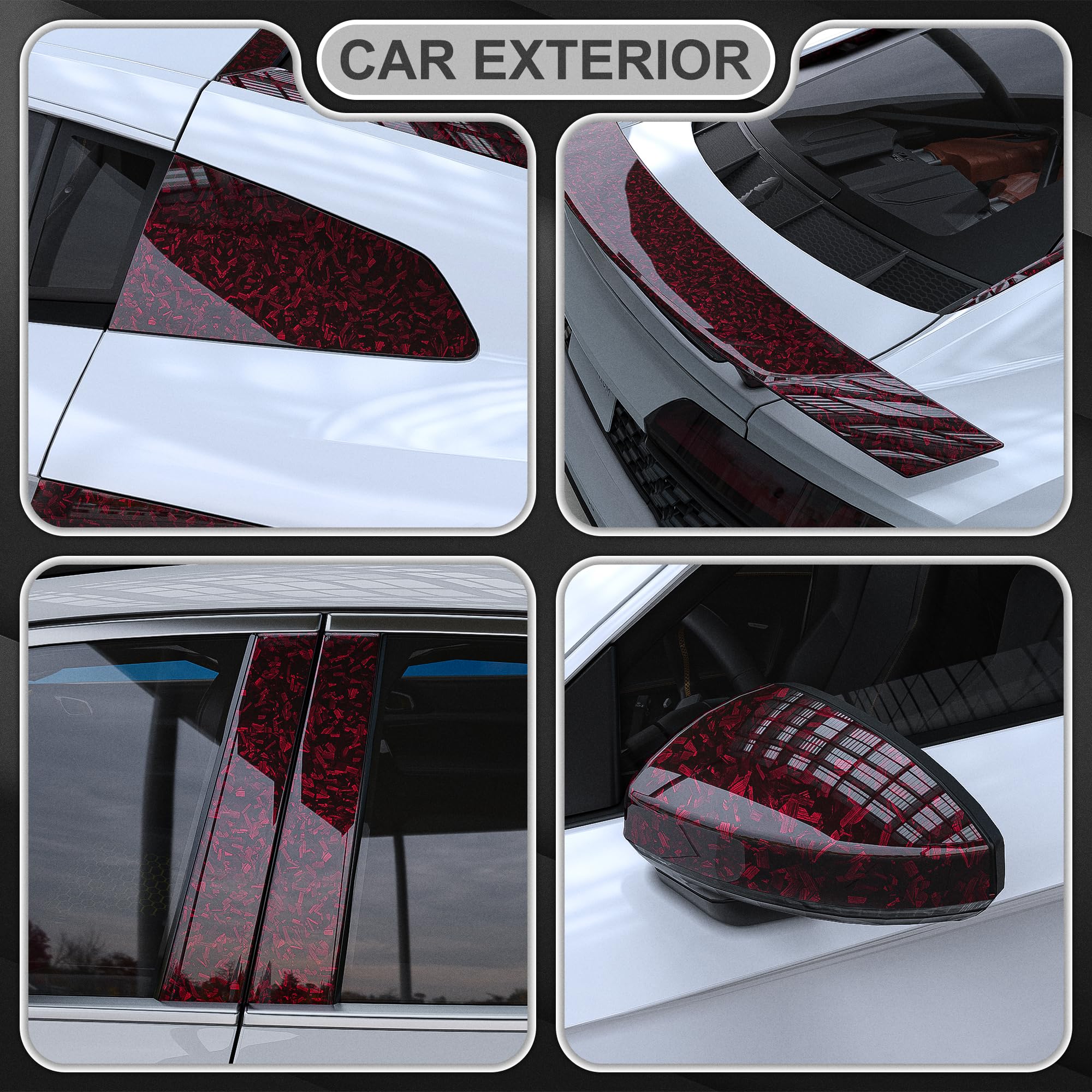 Lypumso Red Forged Carbon Fiber Vinyl Wrap, High Gloss Car Wrap Vinyl Roll, Auto Diy Decal Film Sheet With Air Release Technolog