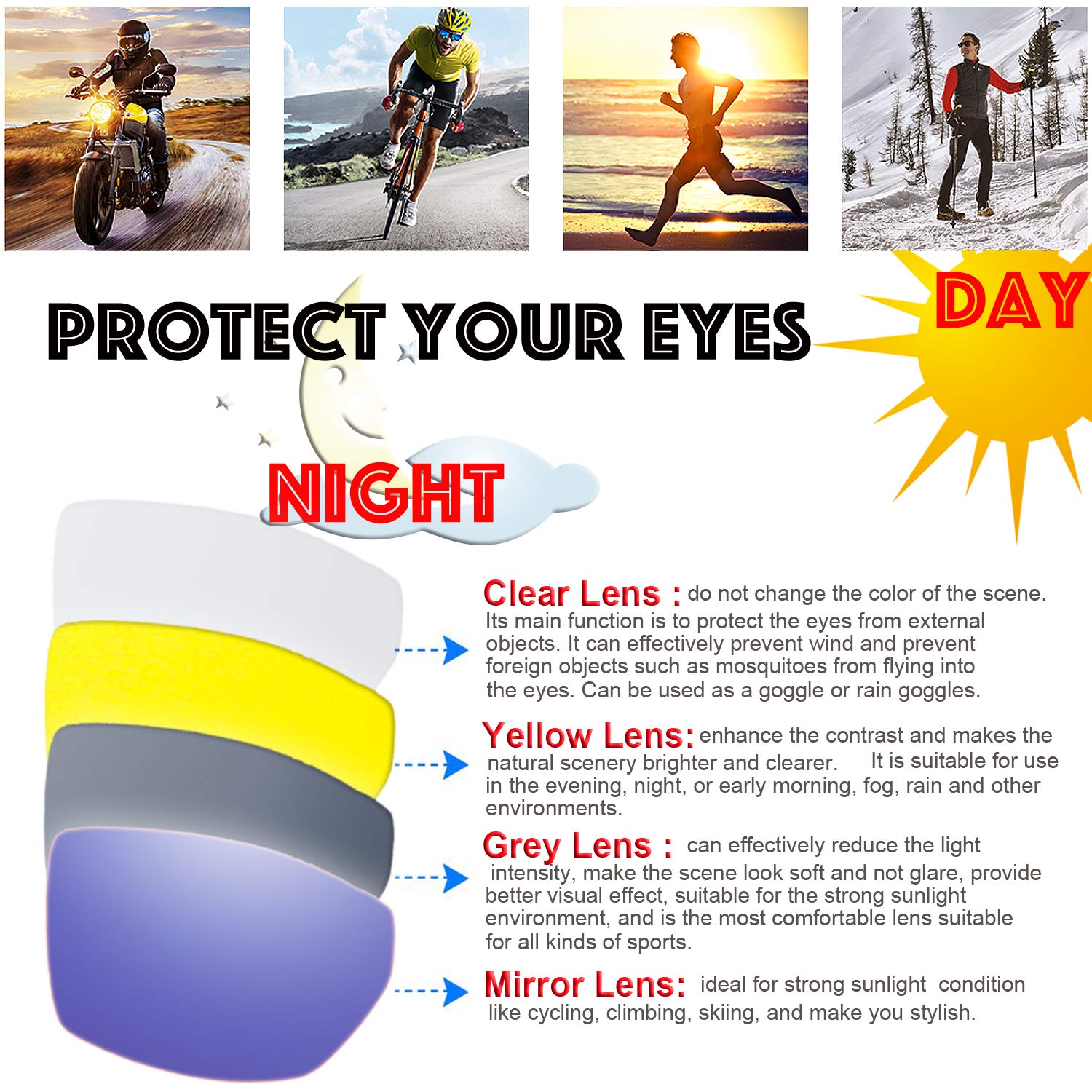 The Fresh Motorcycle Riding Glasses Padded Frame Lens Block 100% Uvb For Outdoor Activity Sport (25M-Matte Black, Clear, Grey, & Green Mirror)