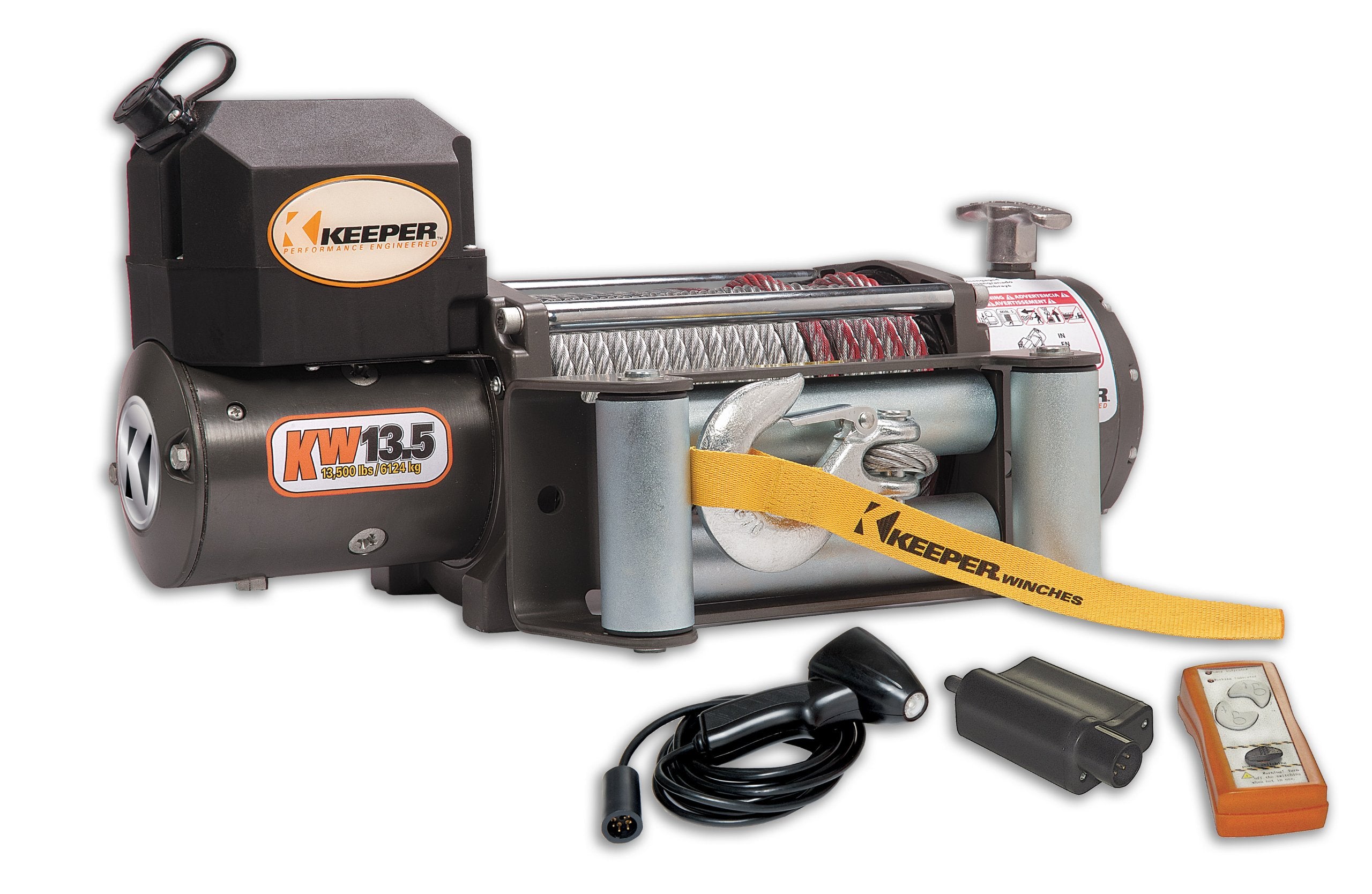 KW 13.5, Electric Winch, 13,500 lb. Single Line Pull, 12V DC with Wireless Remote