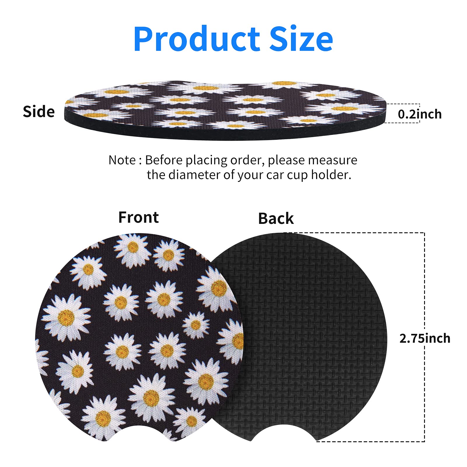 tifanso Car Cup Drink Holder Coaster, 2 Pack Car Coasters for Cup Holders, Cute Vehicle Accessories for Women and Girl (Daisy)