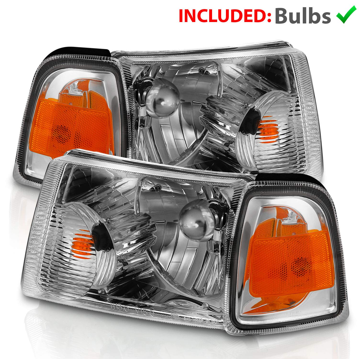 AmeriLite Chrome Replacement Headlights Assembly for 2001-2011 Ford Ranger - Driver & Passenger Side Combo Set