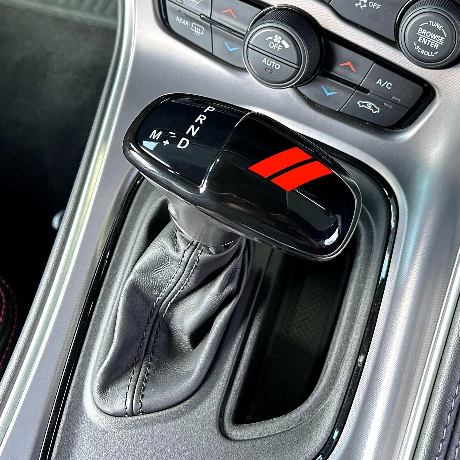 REMOCH Gear Shift Knob Cover for Dodge Charger, Challenger, Durango - Red ABS Protector (2015-2024)