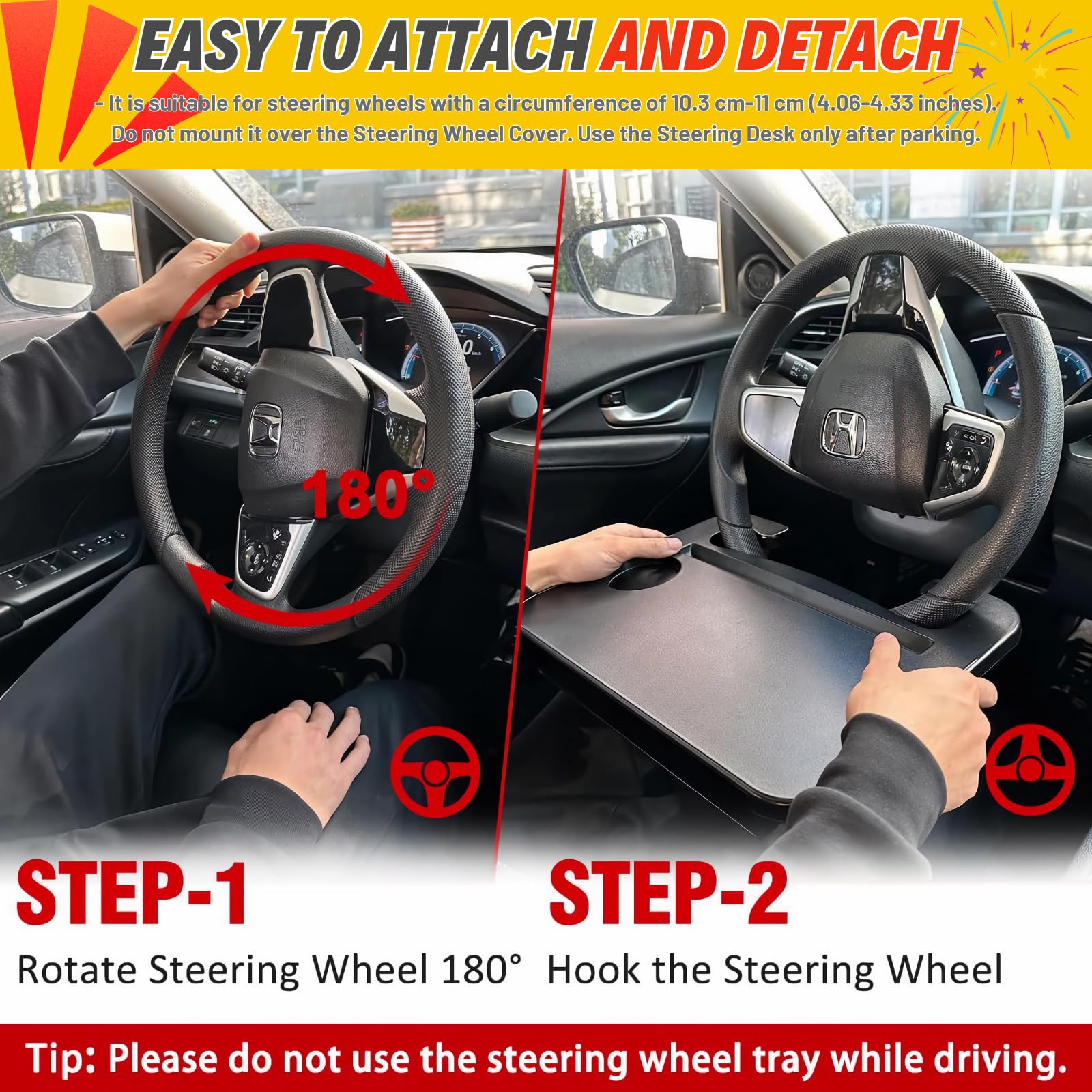 Qlhshop 3-in-1 Steering Wheel Desk - Steering Wheel Tray Table with Seat Gap Filler Organizer | Car Food Tray for Driver | Car D