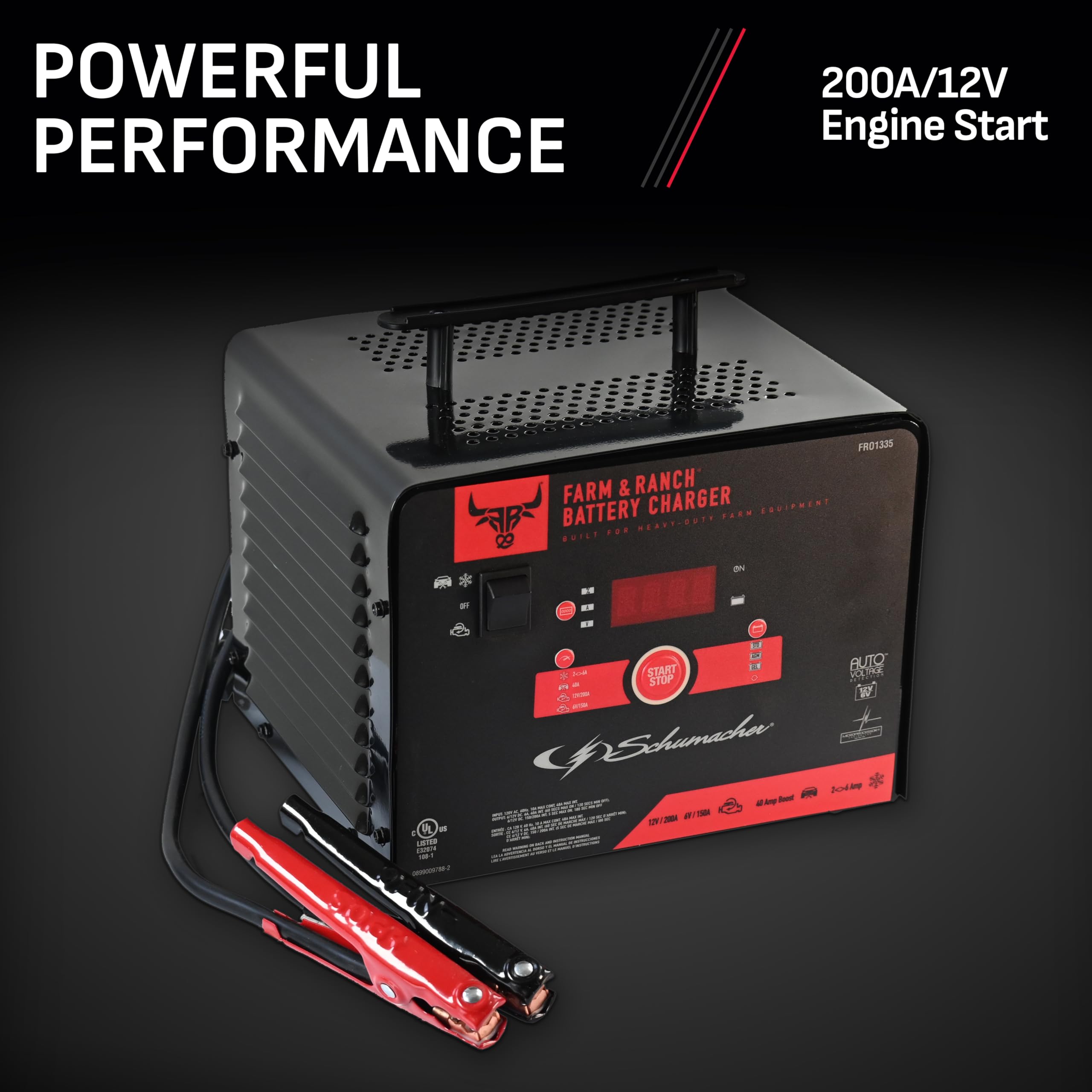 Schumacher Battery Charger & Engine Starter - 150/200 Amp, 6V/12V, Black, Model FR01335, for Cars, Trucks, SUVs, RVs, & Farm Equipment
