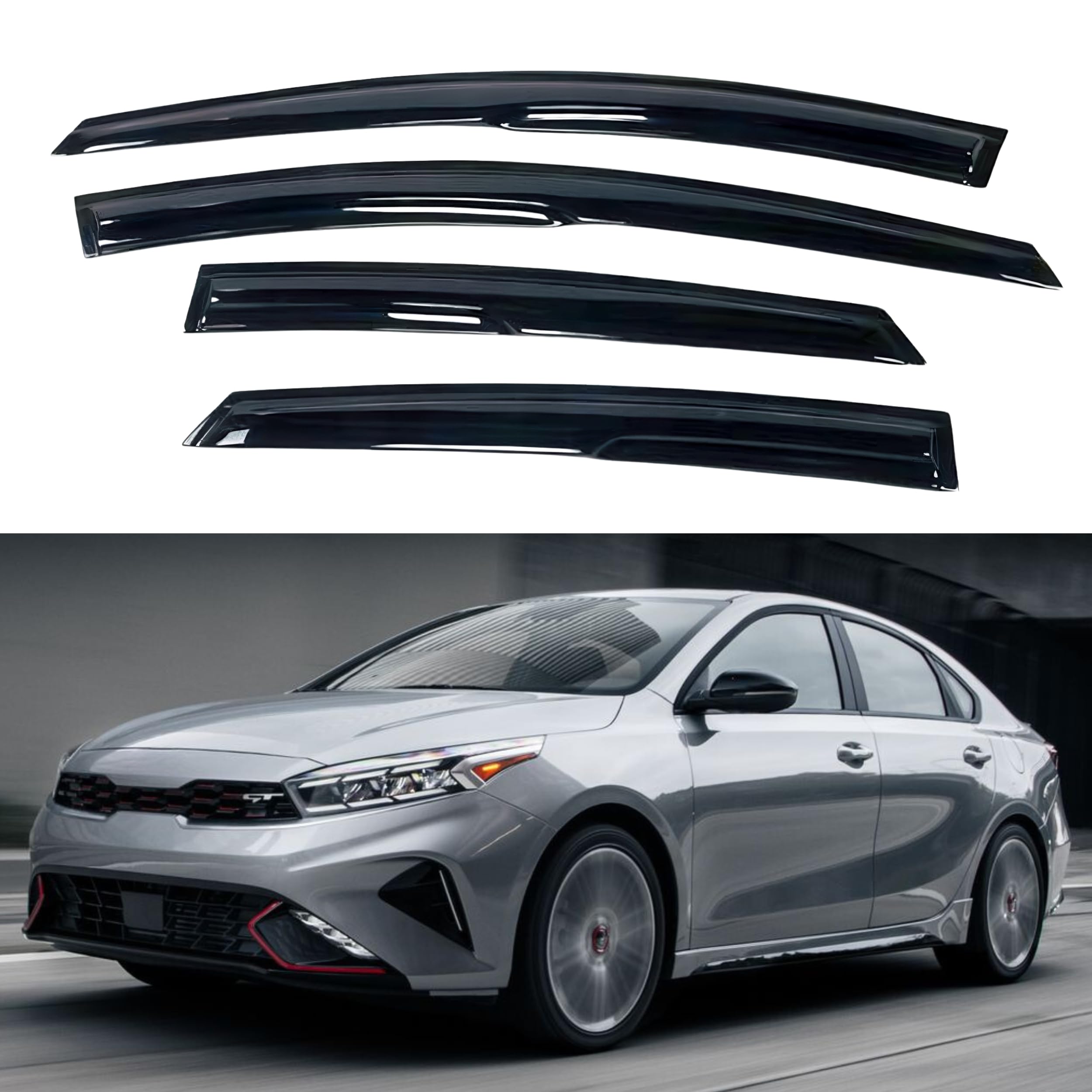 Ig Window Visor For Kia Forte Sedan 2019-2024, Rain Guard Tape-On Extra Durable Sun Wind Side Vent Window Deflector Mugen Style,