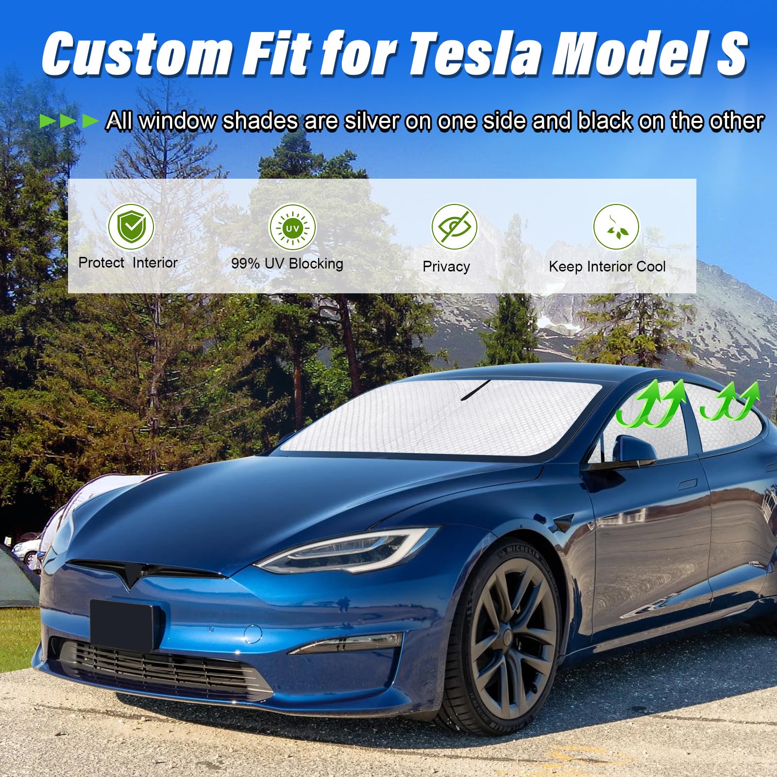 Kmf Windshield Sun Shade Replacement For Tesla Model S Accessories 2021-2024, Side Window Sun Shade,Sun Visor Shield Cover,Rear