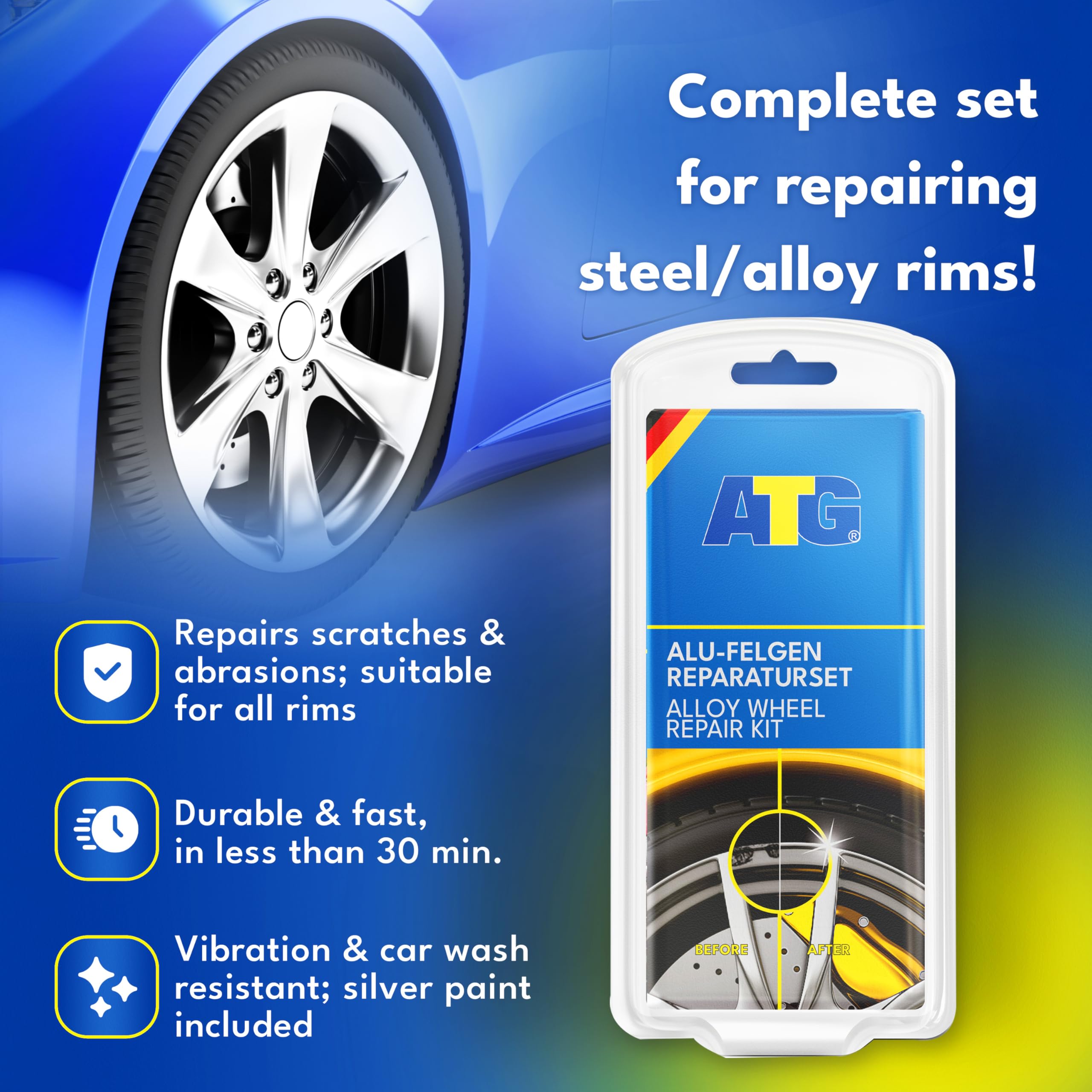 ATG Rim Scratch Repair Kit - Silver Alloy Wheel & Paint Scratch Fix - Model ATG111