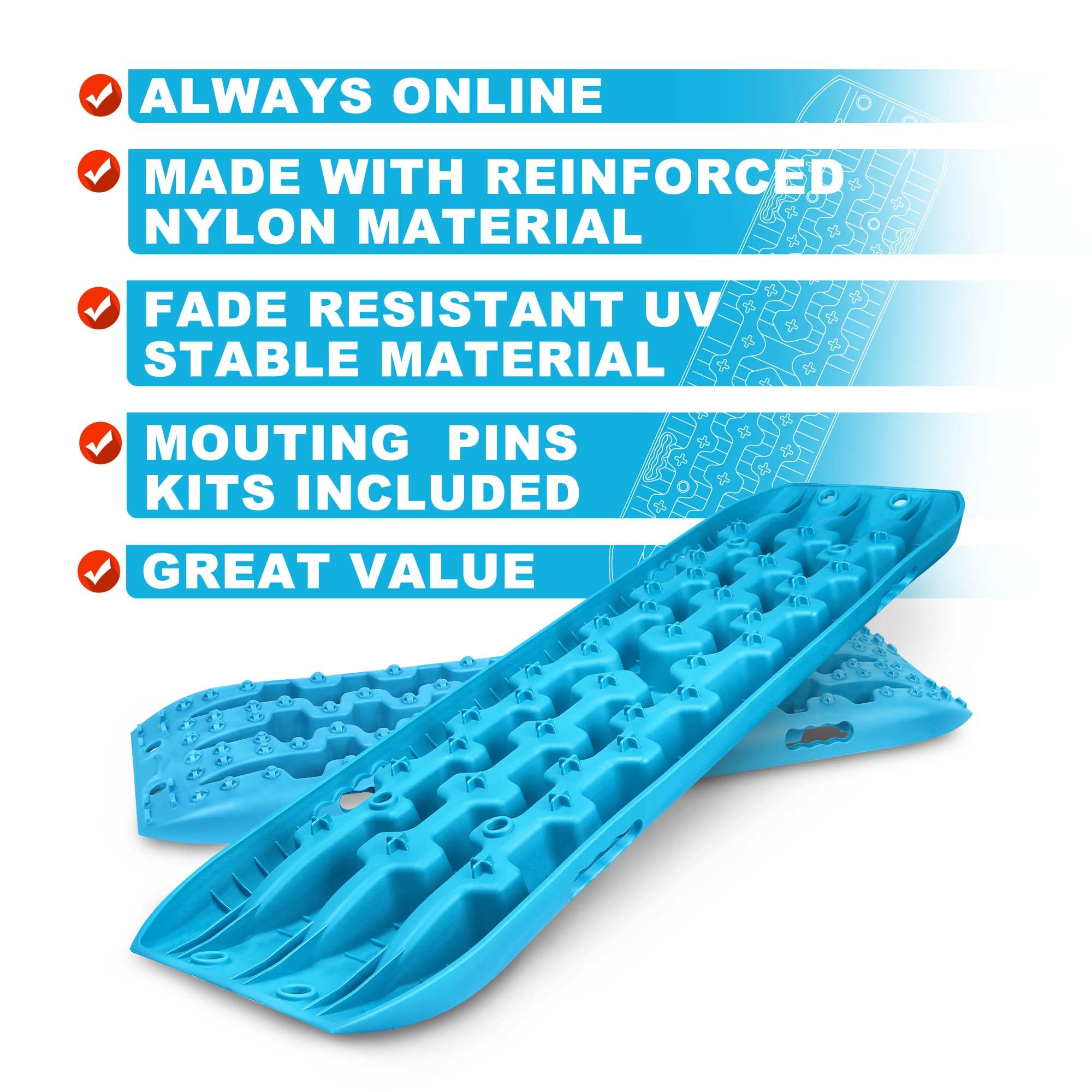 X-BULL Recovery Traction Tracks for 4WD, Cyan Blue, Plastic, Includes Bag & Hardware, Ideal for Sand, Mud & Snow