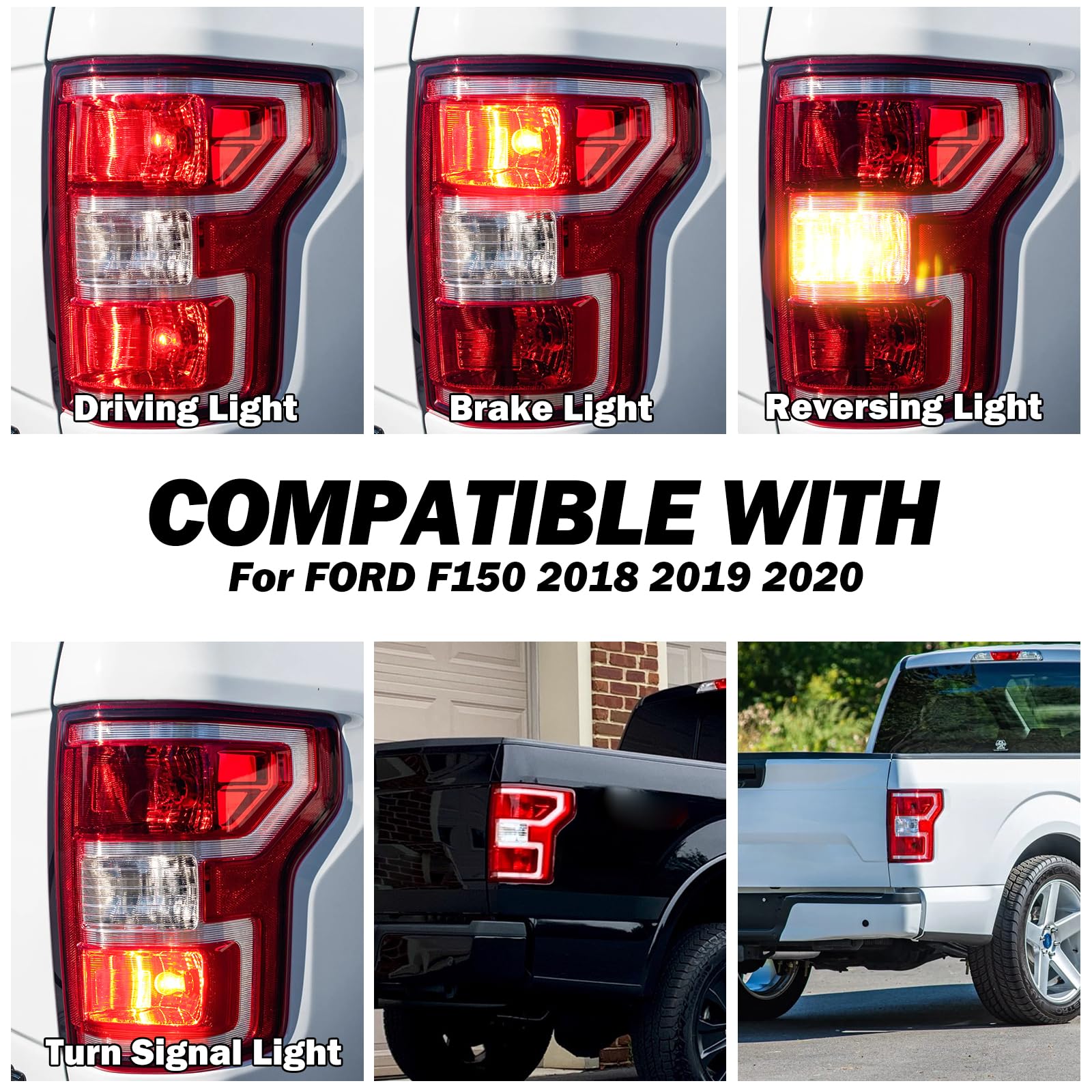 Passenger Side Tail Light Assembly Compatible With Ford F150 F-150 2018-2020 With Halogen Bulb And Harness Right Tail Lamp