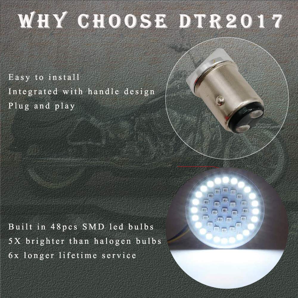 DTR2017 1157 Front LED Turn Signal Lights, 2 Inch Bullet Running Light with Smoked Lens Cover fit Harley Sporster 1200, Dyna, Ro