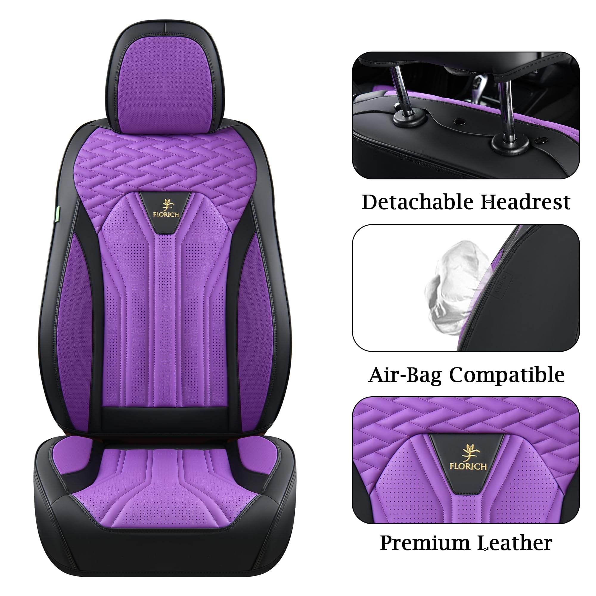 FLORICH Full Set Automotive Seat Covers, Leather Purple & Black, KWZ-204 for 5 Seats, Car Seat Protectors for Most Cars and Trucks