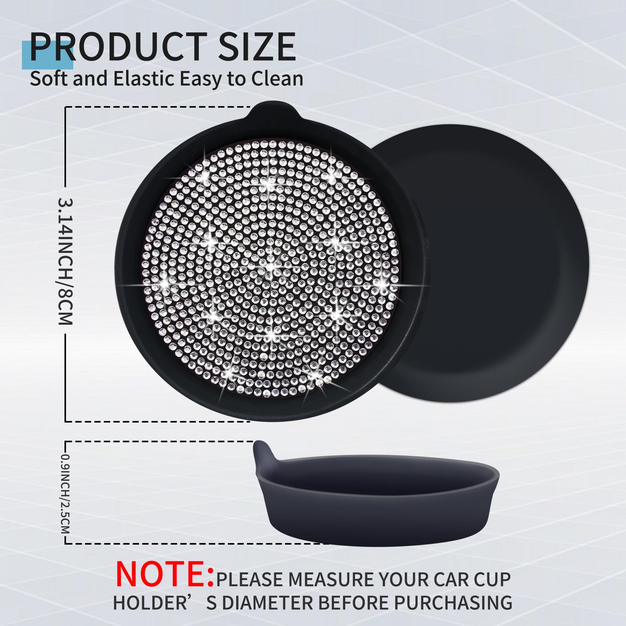 Amooca Car Cup Coaster Universal Non-Slip Cup Holders Bling Crystal Rhinestone Car Interior Accessories 2 Pack Black Whole Rhine