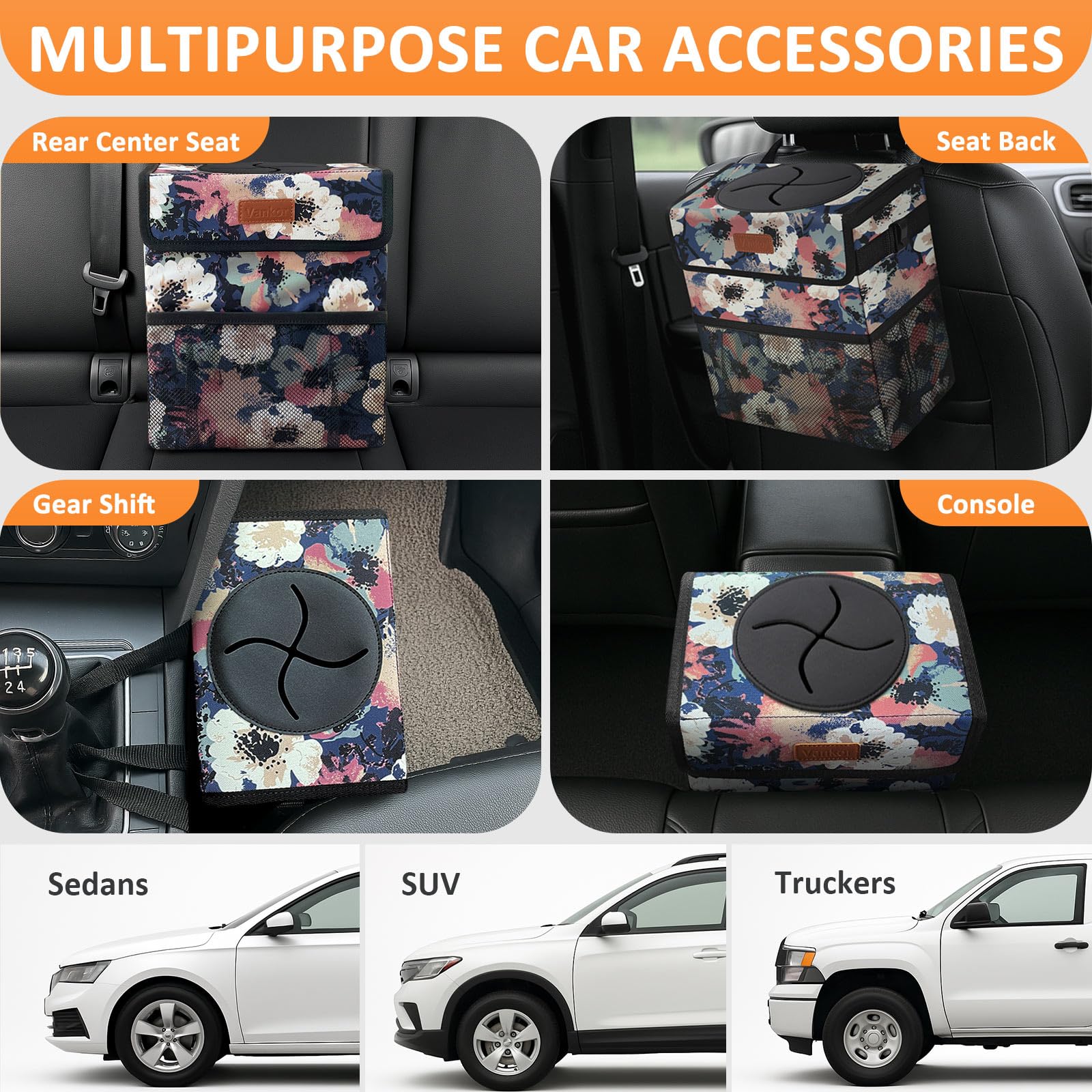 Vankor Car Trash Can For Car Cute, Trash Bag Bin Hanging Waterproof Automotive Garbage Cans Leak Proof Vehicle Trash Can Paintin