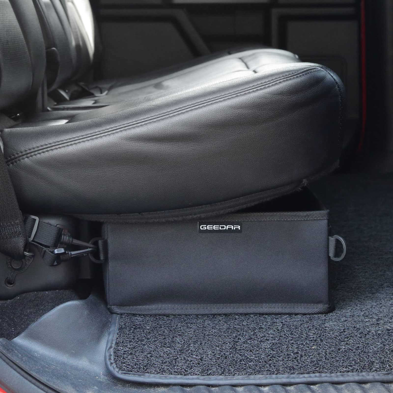 GEEDAR Under Seat Storage Tool Box Organizer for Ford F150/F250/F350 & Chevy Silverado - Black Nylon, 2 Compartments for Bench Seat