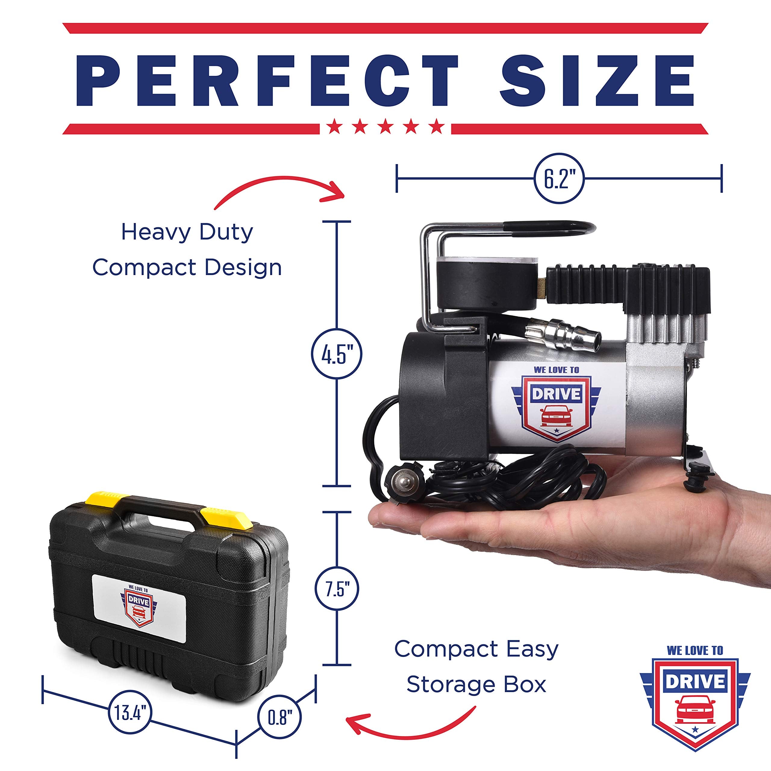 12V Dc Best Air Compressor Tire Inflator With Gauge, 150 Psi Portable Air Pump For Car Tires, Trucks & Inflatables, Double Bonus