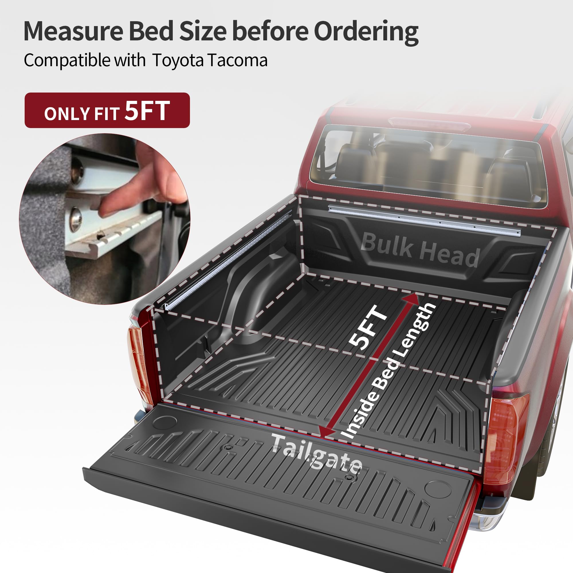 oEdRo Soft Roll Up Truck Bed Tonneau Cover Compatible with 2016-2023 Toyota Tacoma (Excl. Trail), 5ft Bed with Track Rail System