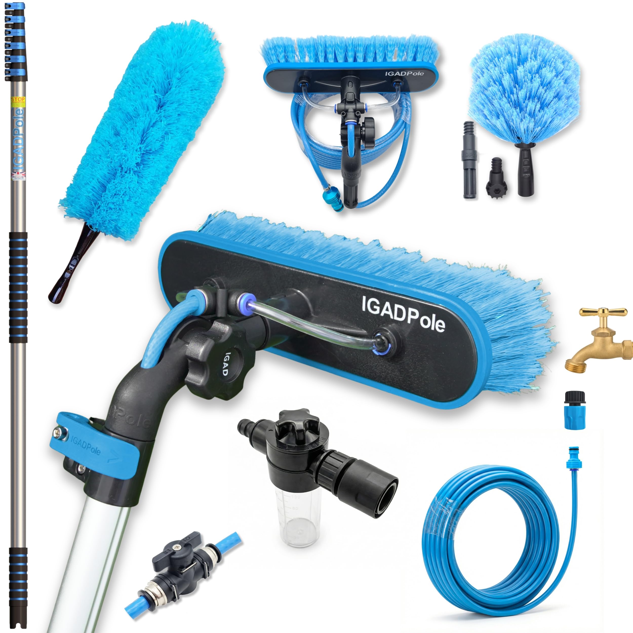 IGADPole 24 FT Washing Kit: Water-fed Brush with Soap Dispenser, Cobweb Dusters, with 6-Stage Telescoping Pole 5-24ft Pole/Windo