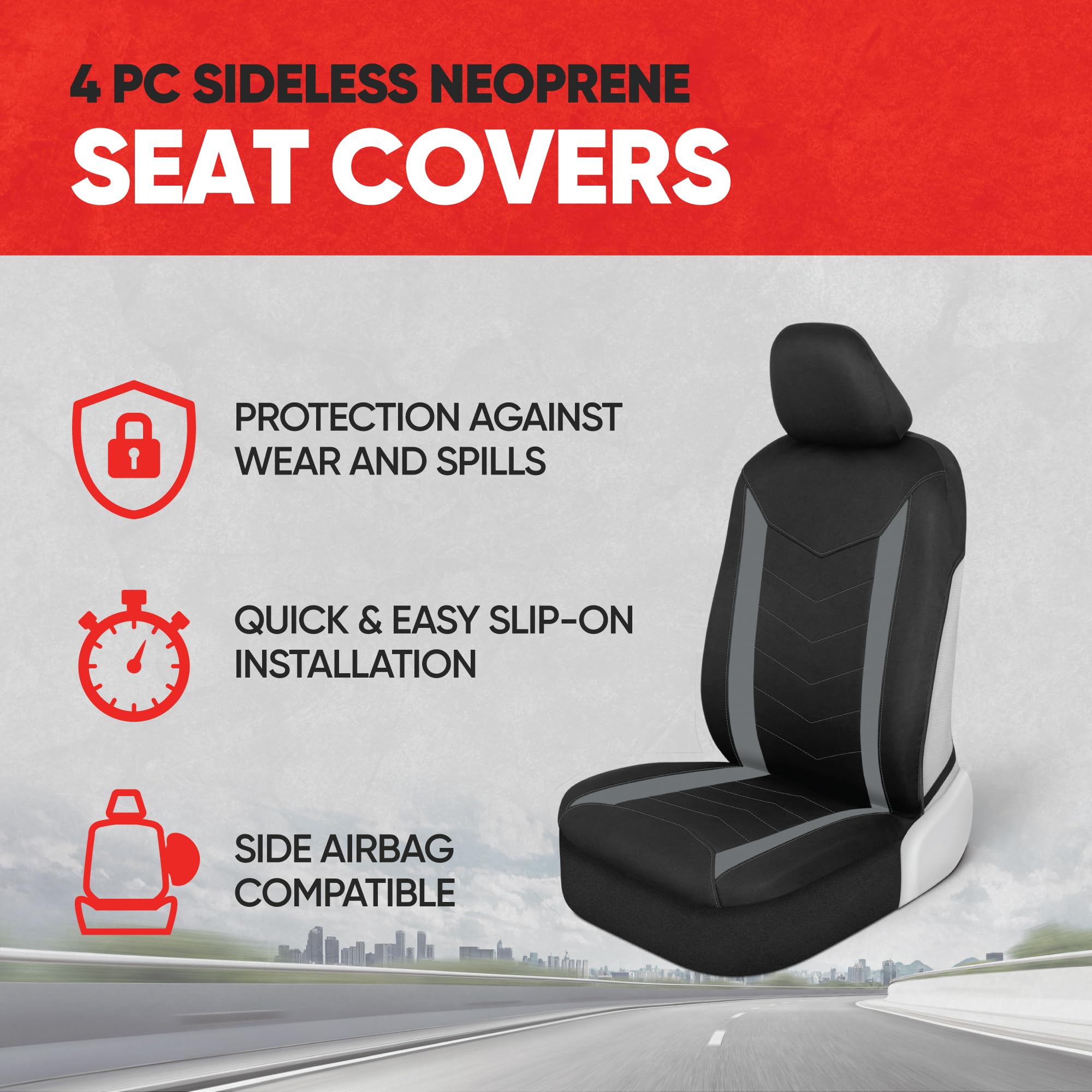 Motor Trend Spillguard 2 Gray Seat Covers For Cars & Seat Covers For Trucks - Neoprene Lining Waterproof Car Seat Covers Front S