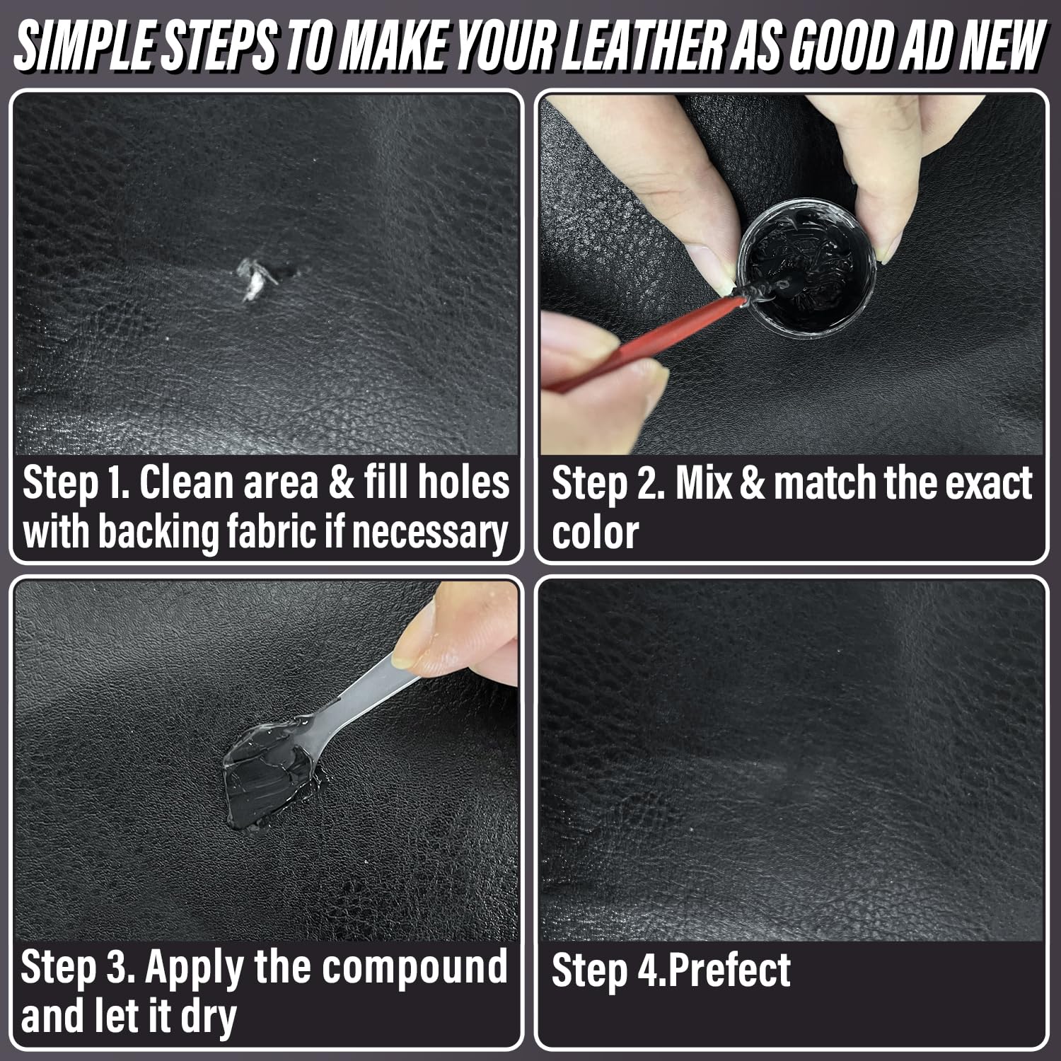Black Leather Repair Kit Car Interior, Color Match Leather Seat Repair Kit For Cars, Easily Used Car Leather Repair Kit To Repai