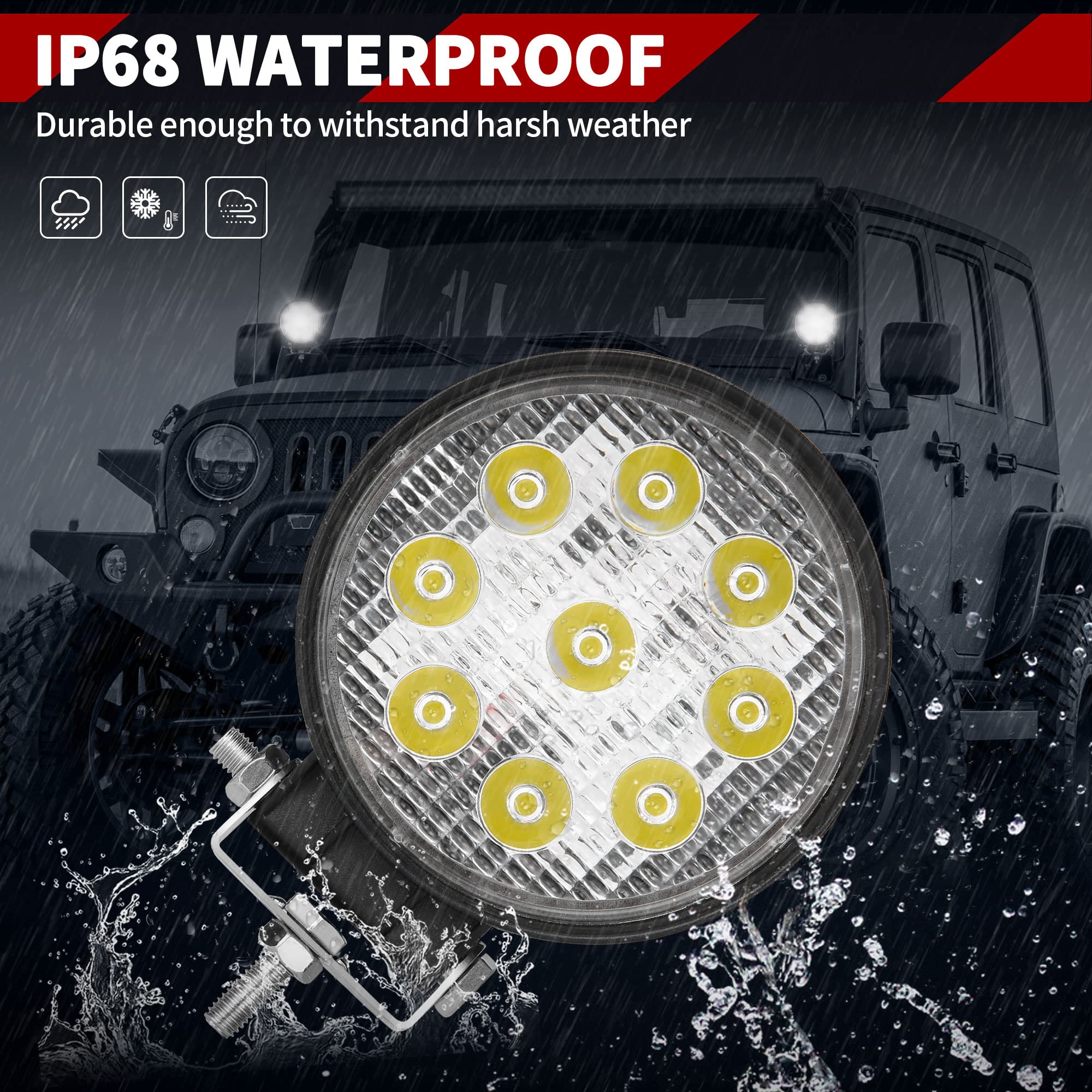 Yitamotor Led Liight Bar 4Pcs 4Inch 27W Round Work Light Pod Lights Spot Beam Off Road Driving Fog Waterproof Truck Car Atv Suv