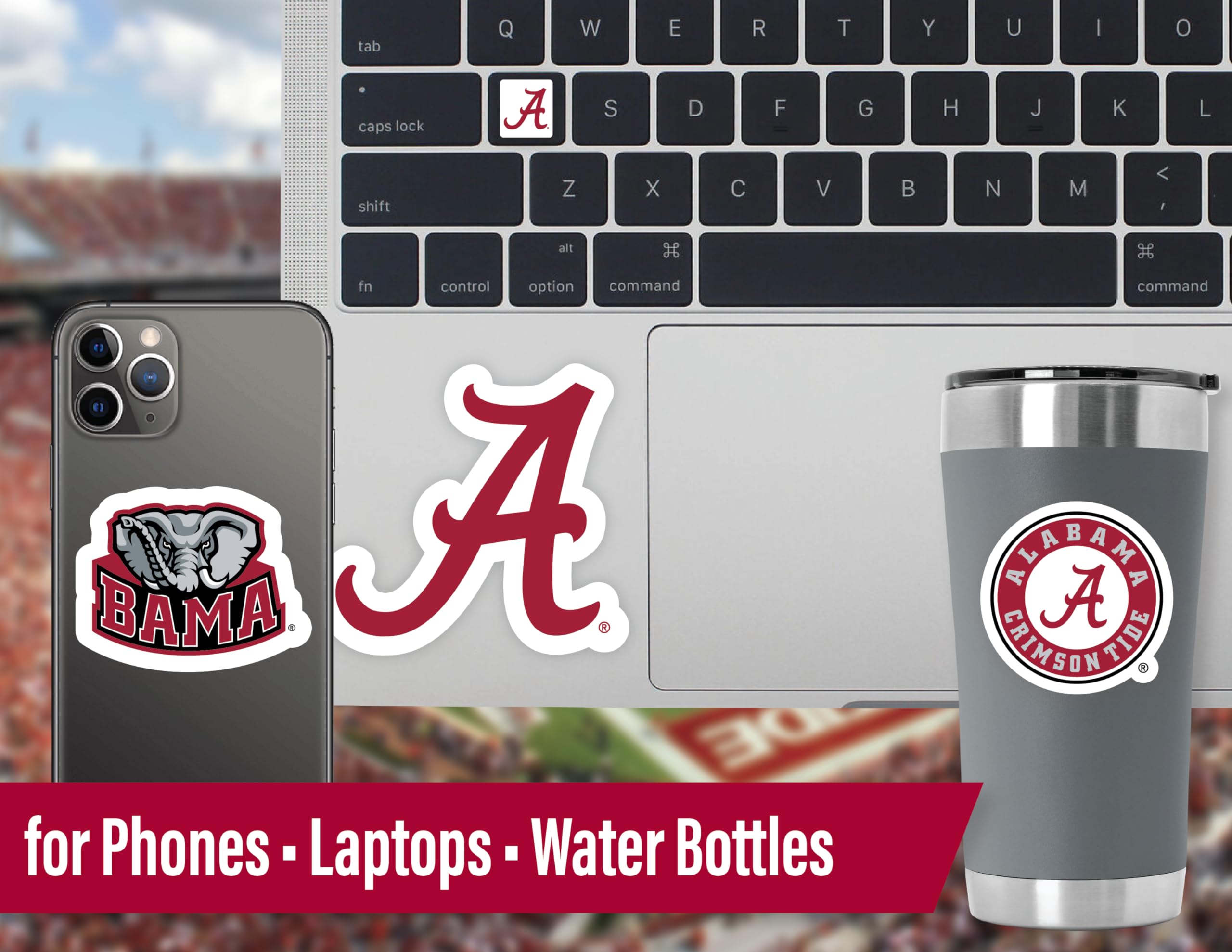 PartyKandy Alabama Crimson Tide Sticker Bundle - 14 Vinyl Decals in Red for Car, Water Bottle, and Phone - Various Sizes