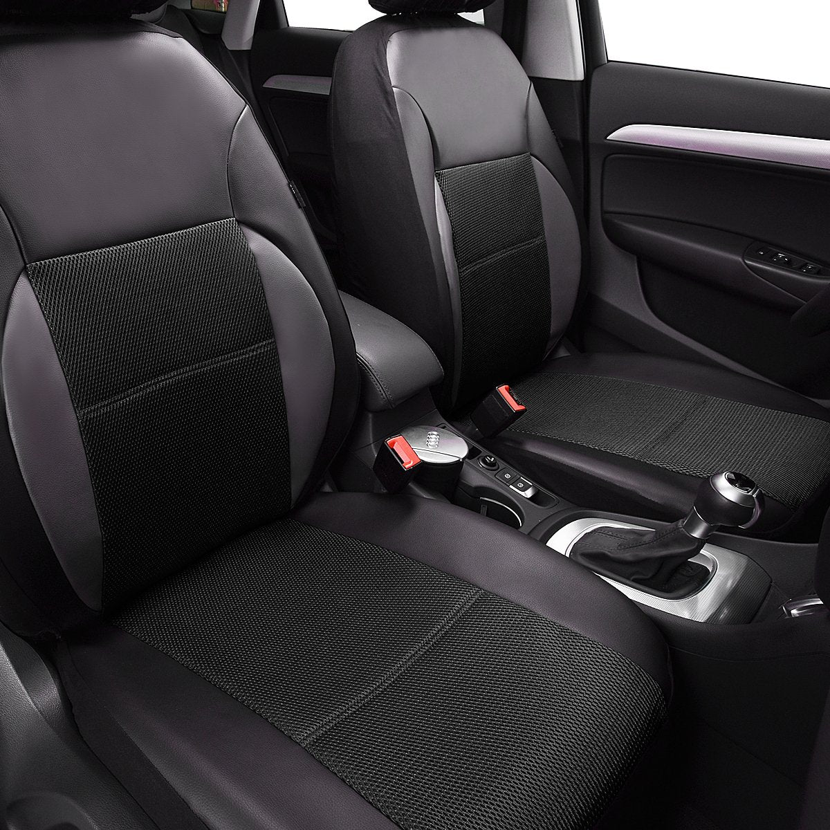 CAR Pass Luxury PU Leather Car Seat Covers Two Front Seats -Universal fit for 95% Automotive Vehicle SUV Truck Sedan, with 5mm C