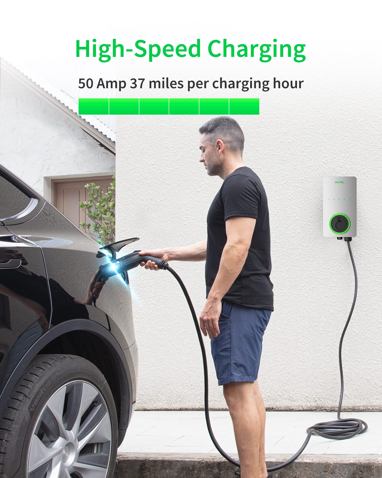Autel Home Level 2 EV Charger 50Amp 240V Hardwired Car Charging Station, 25-Foot Cable, Silver