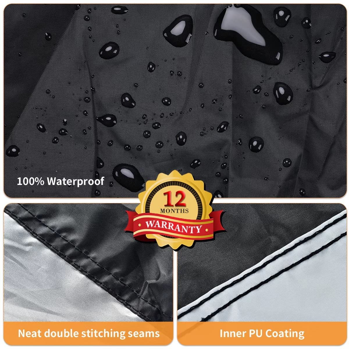 Coverado Motorcycle Cover, Waterproof 190T Polyester, 2XL 111"x47"x43", Black-Silver, Model CRMC1190T, All Weather Protection
