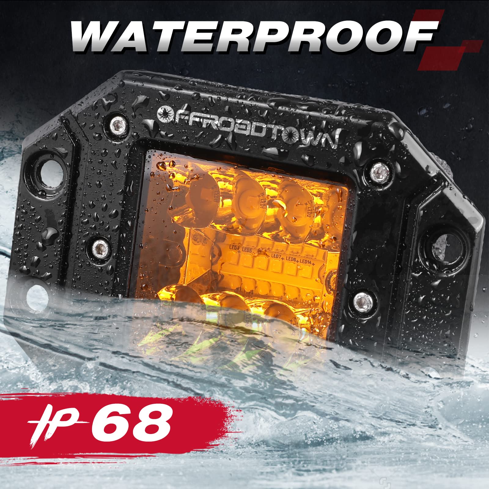 OFFROADTOWN 5" Amber LED Flush Mount Pods, 78W Spot Flood Combo Lights for Truck, Jeep, UTV, ATV, SUV - Model 708008A