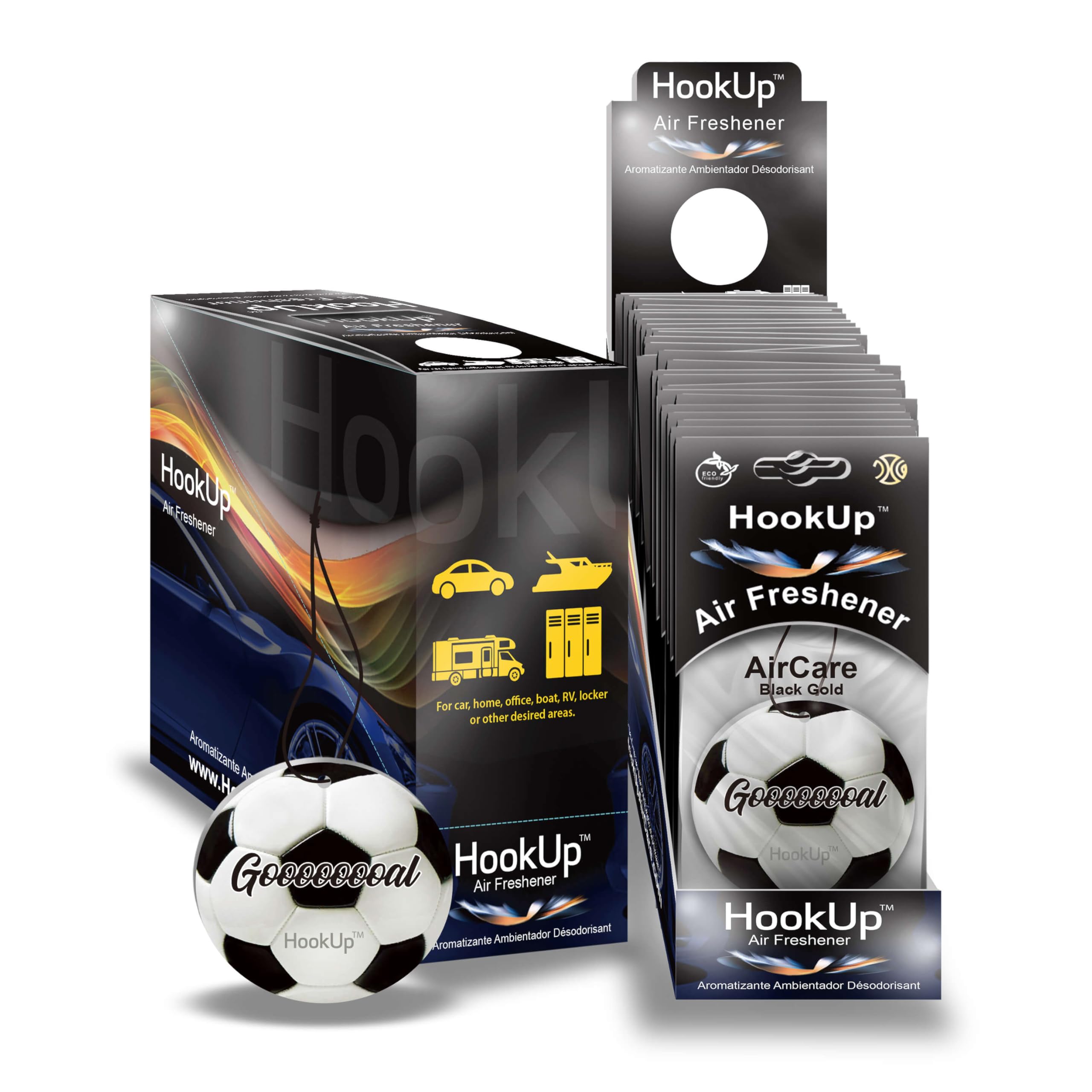 Soccer Car Air Freshener by HookUp - 25 Pack - Black Gold Scent (Extra Strong) | Unique Soccer Gift for Players, Coach, Fans | H