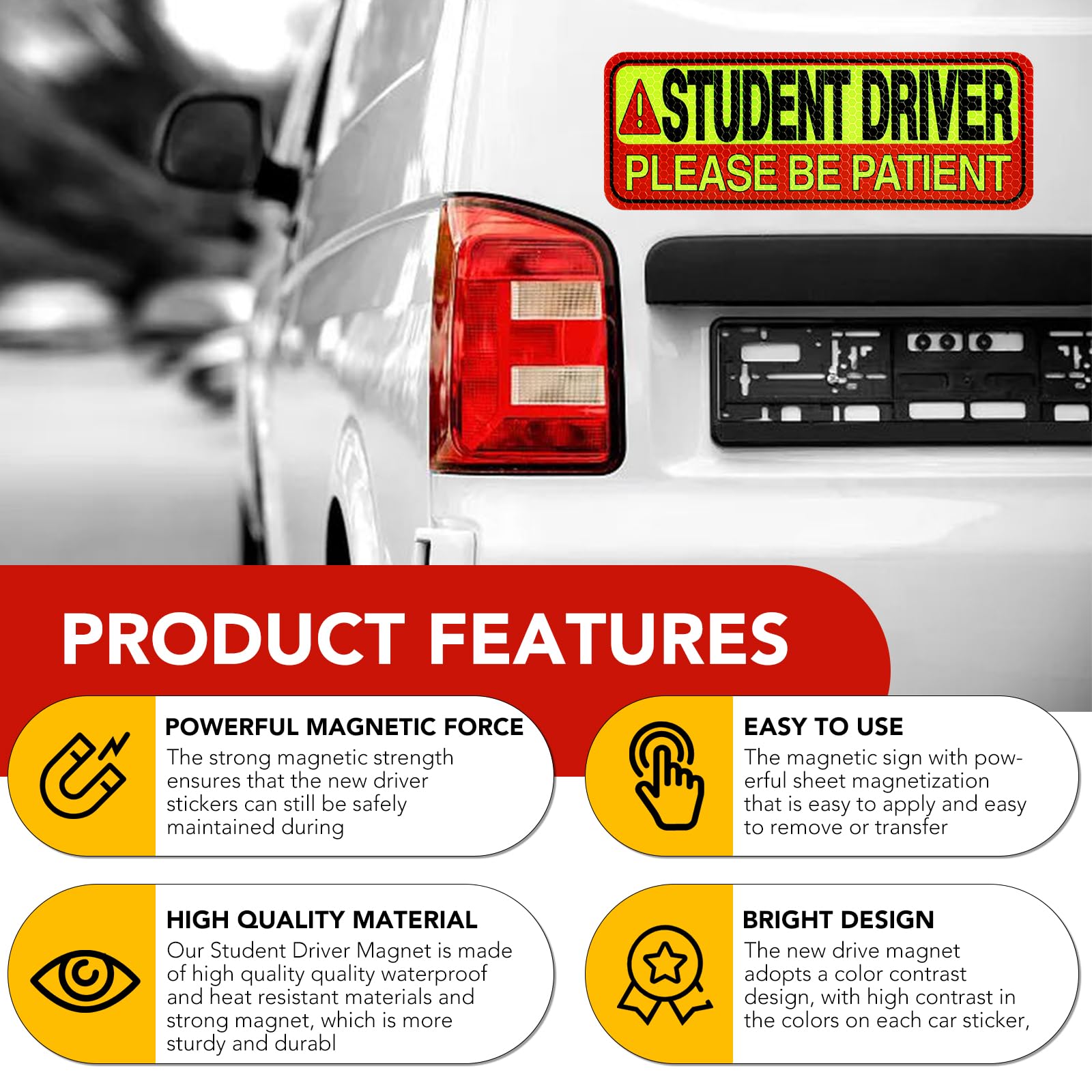 Diymag 6Pcs Student Driver Sticker Magnet For Car, Please Be Patient New Drivers Glow In Dark Accessories Magnetic Novice New Dr