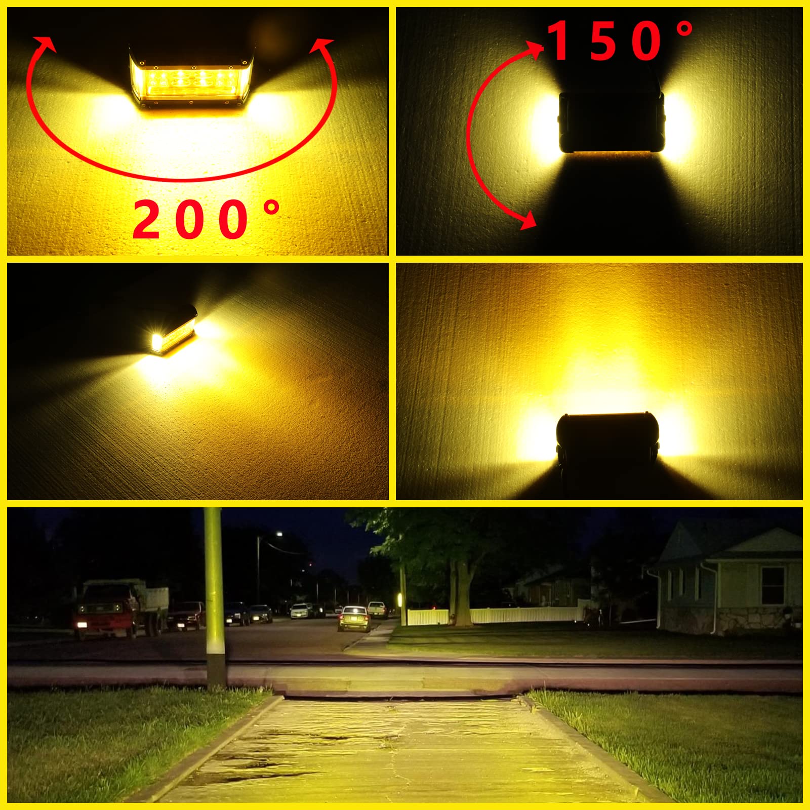 Side Shooter Led Pod Lights, Muto-Beam 2Pcs 5 Inch Quad Row Amber Light Pods Led Fog Lights Off Road Driving Lighting Spot Flood